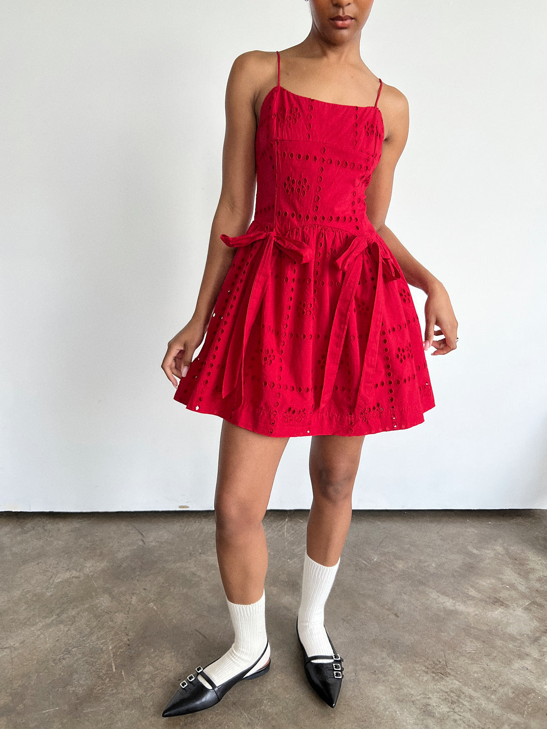 Penelope Mini Dress Red Broderie Lisa Says Gah