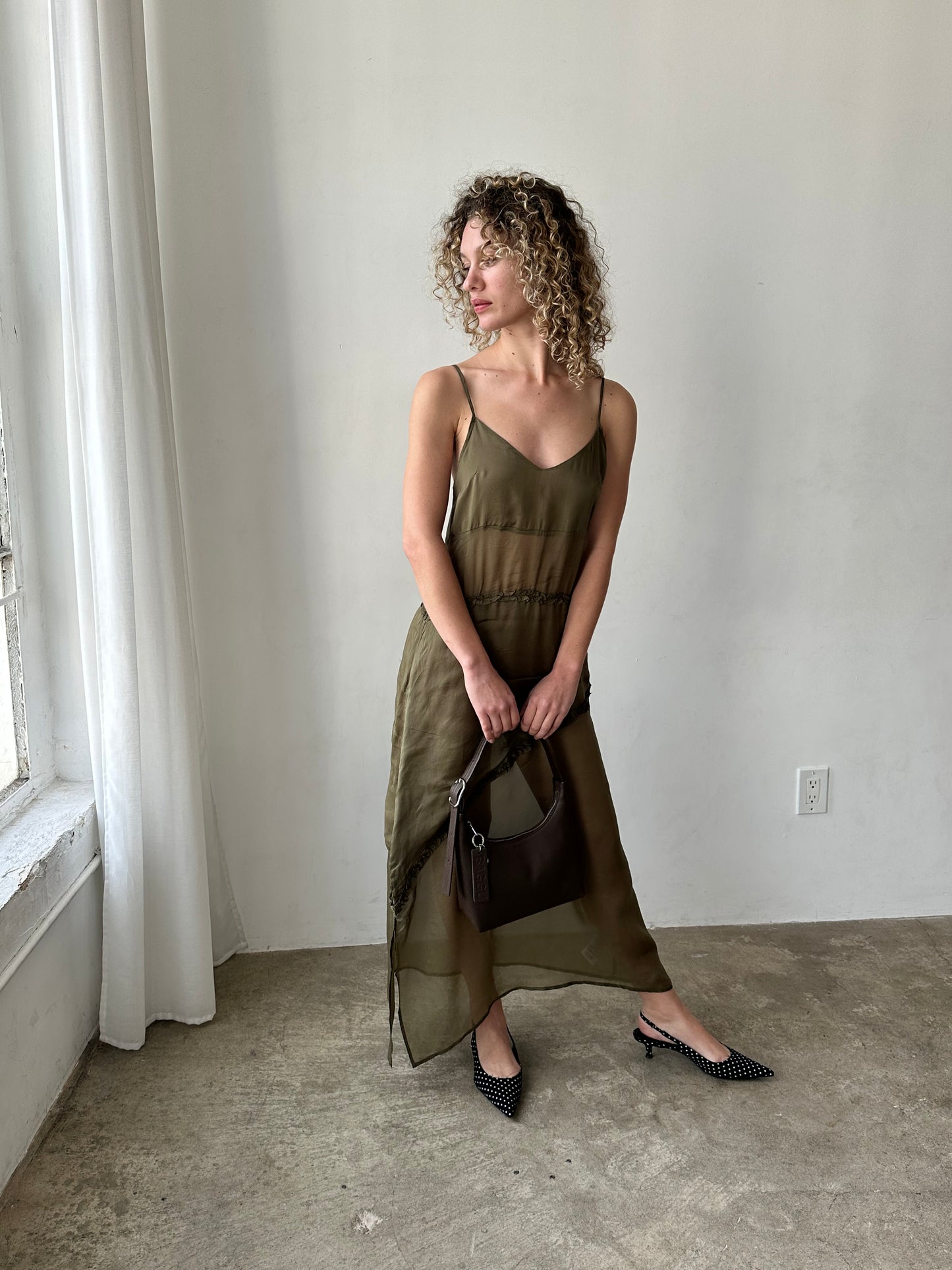 Sasha Ruffle Slip Dress - Sheer Olive