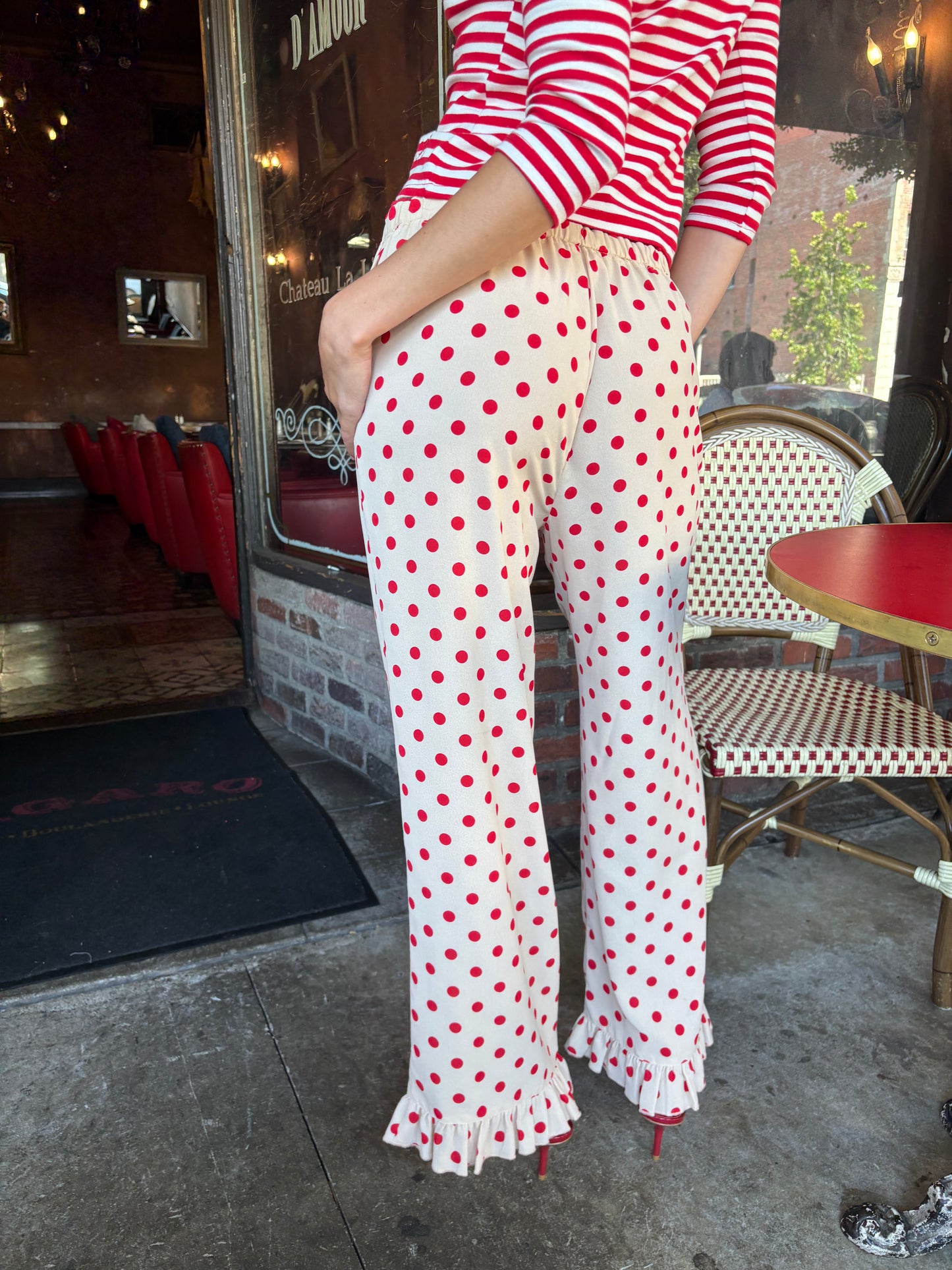 Liora Ruffle Pant - Scarlett Dot