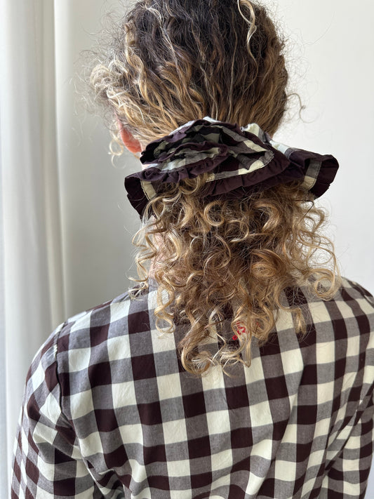 Frill Edge Scrunchie - Butter Gingham