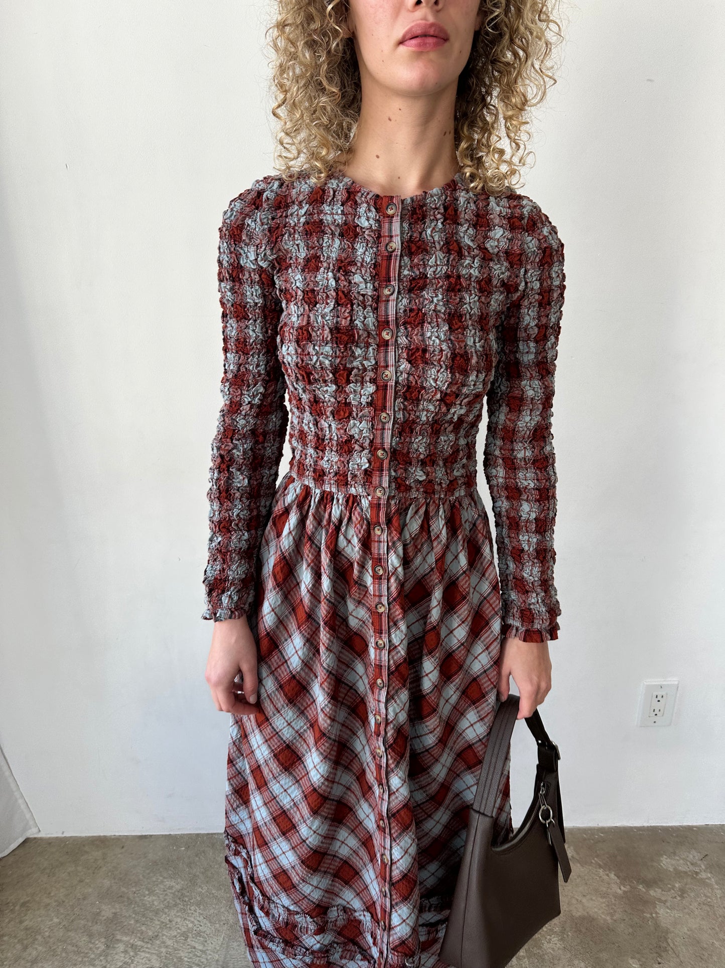 Posey Cardi Midi Dress - Blue Fog Mutli Check