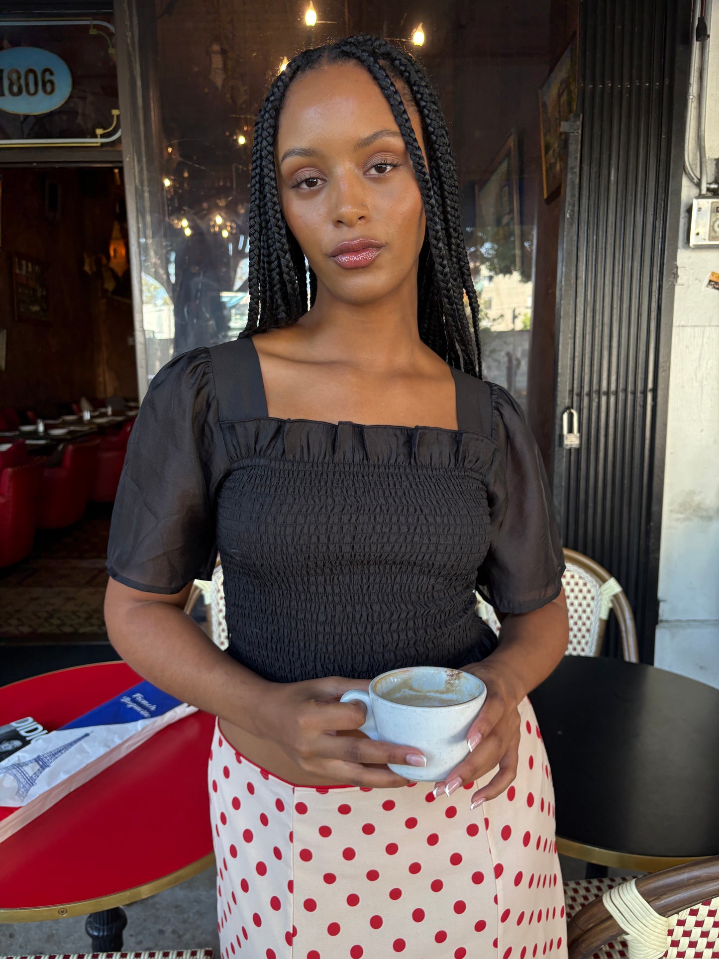 Toni Smocked Top - Black Organza