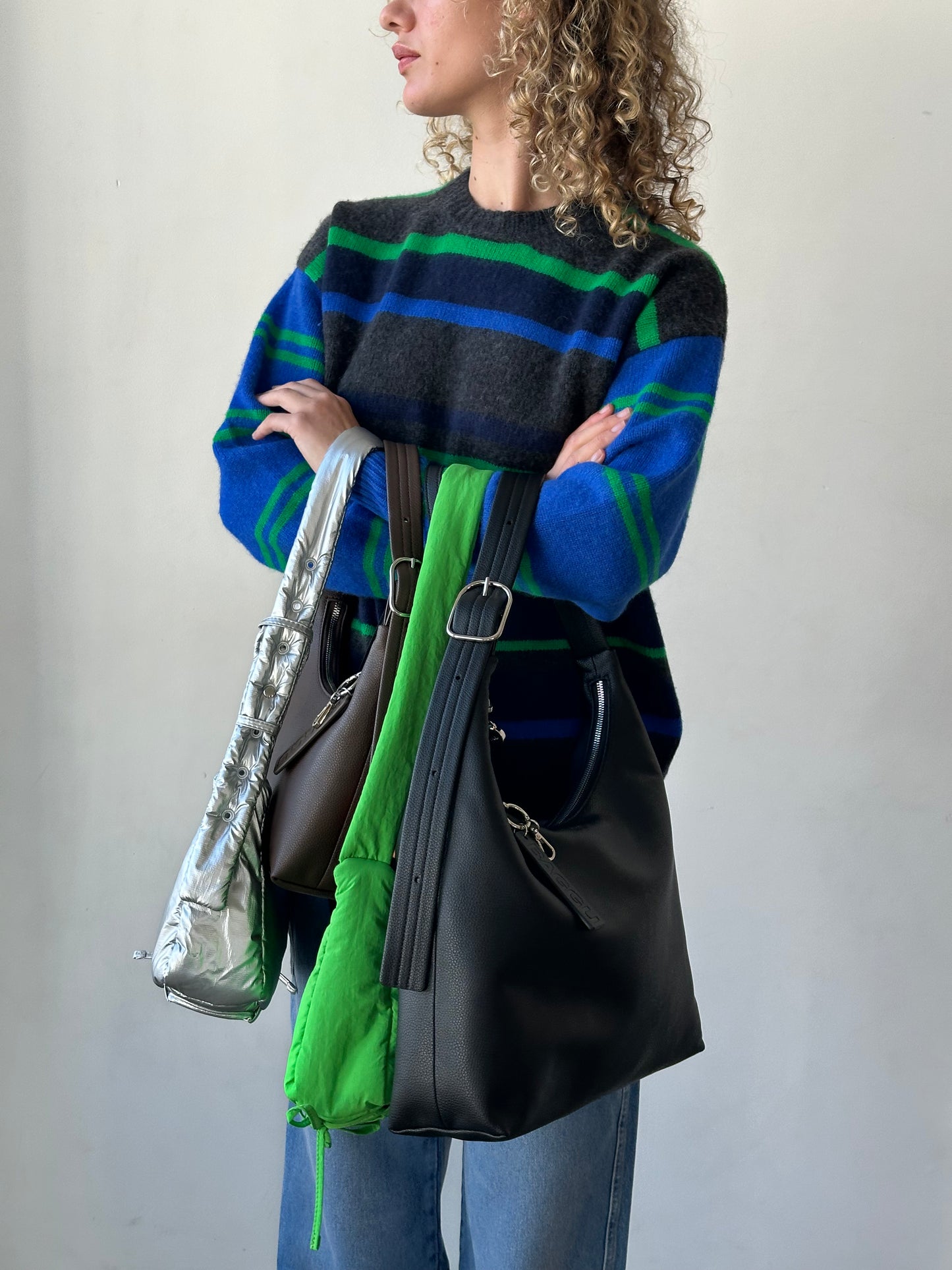 Rene Crew Jumper - Green & Blue Stripe