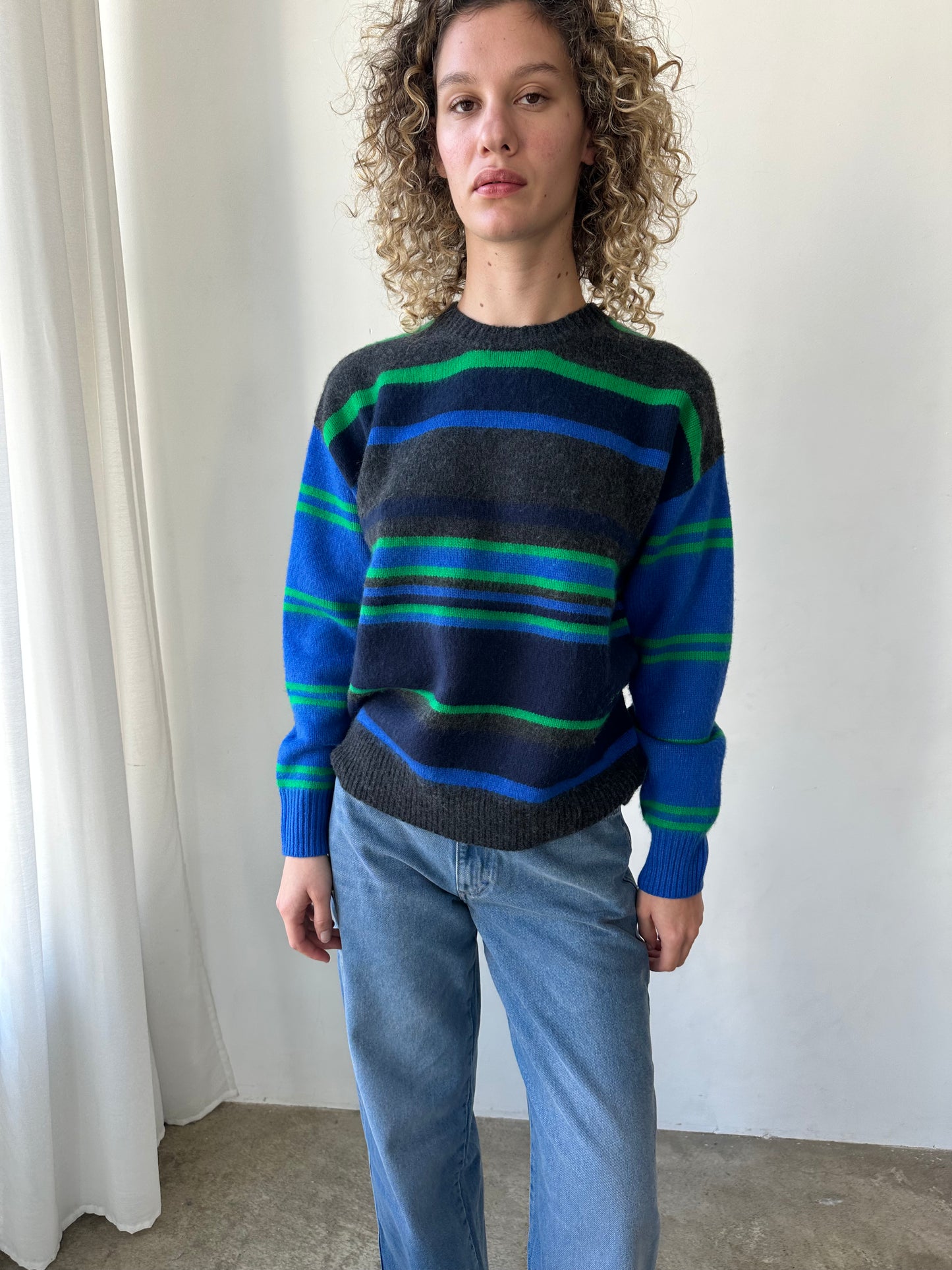Rene Crew Jumper - Green & Blue Stripe