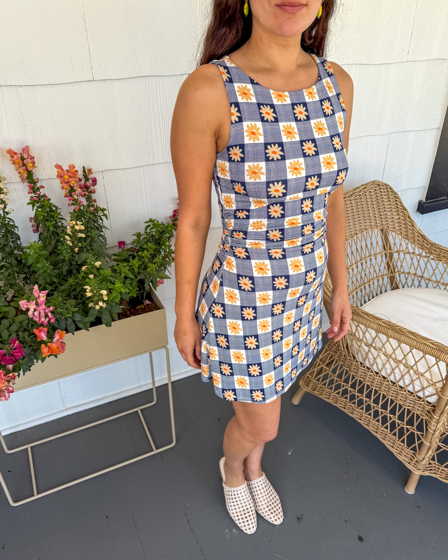 Cindy Dress - Navy Daisy Gingham