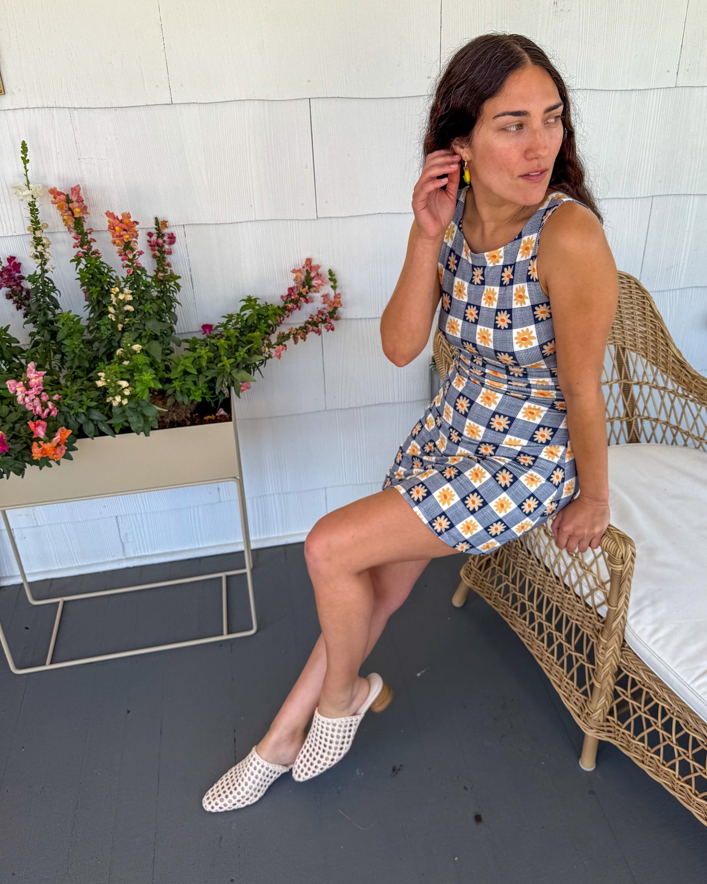 Cindy Dress - Navy Daisy Gingham