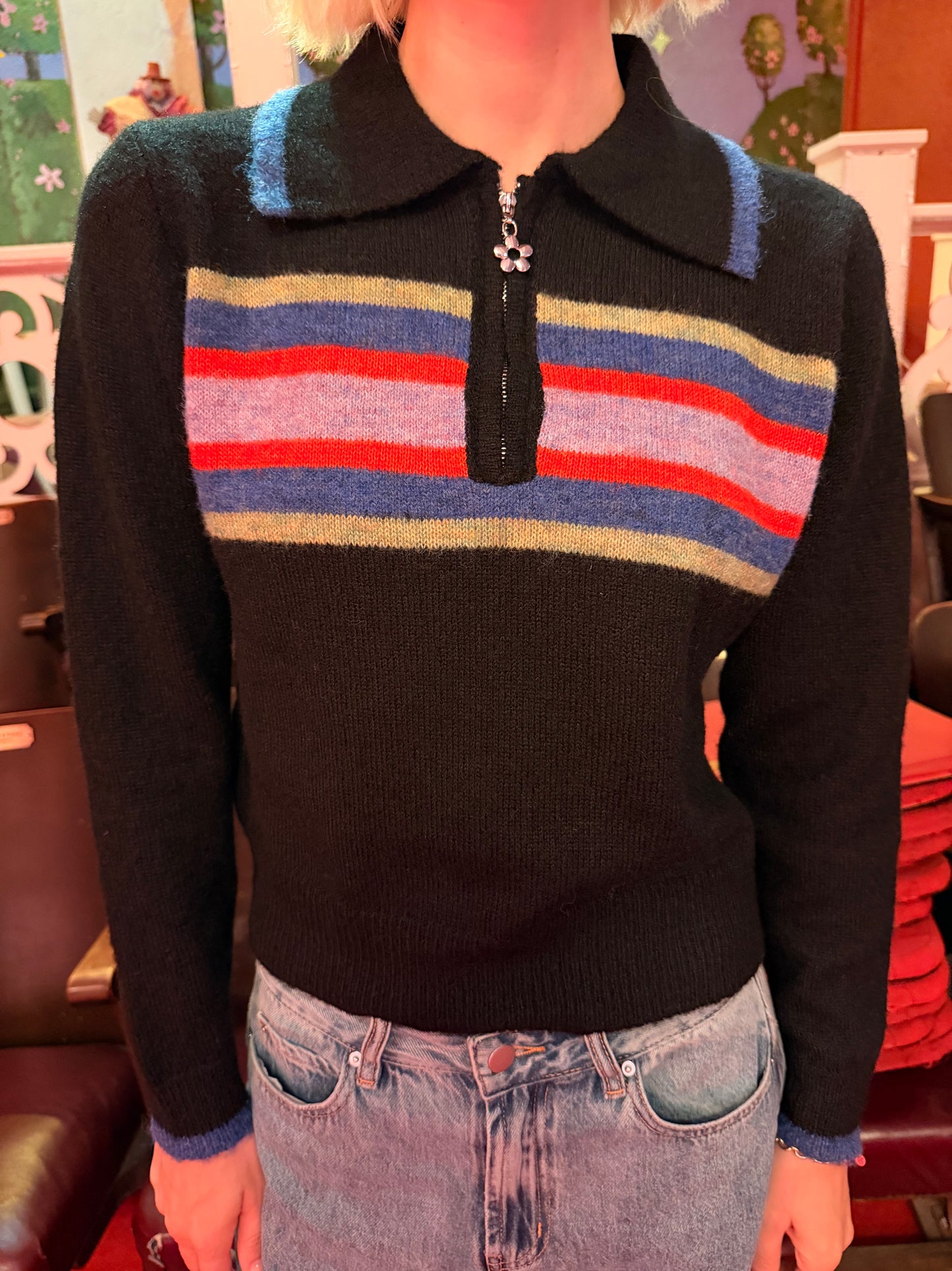 Wylie Half Zip Sweater - Black Multi