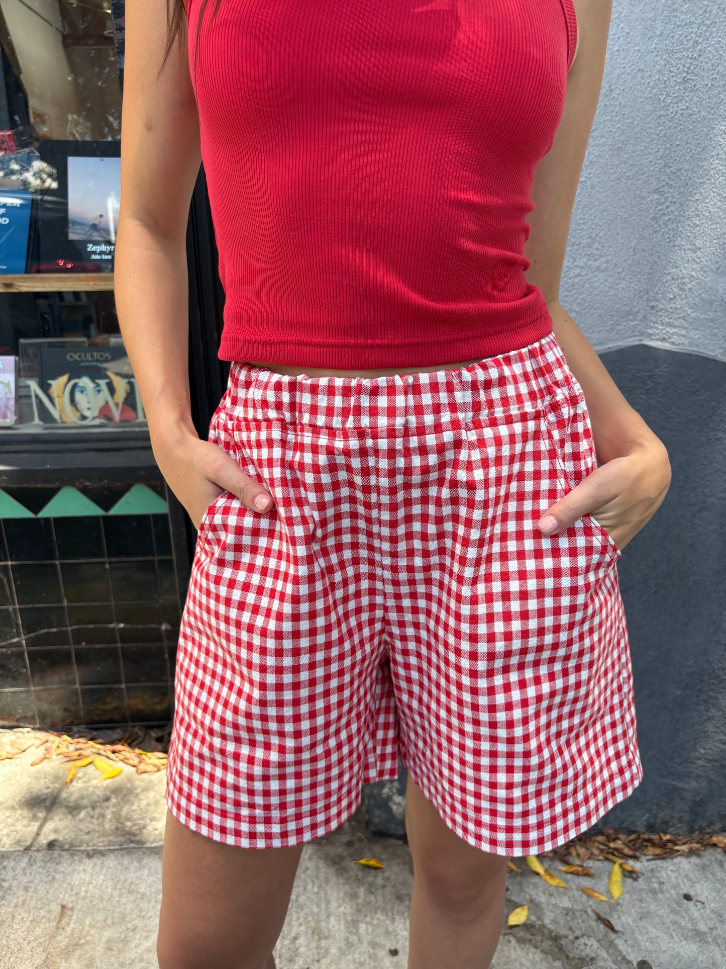 City Shorts - Red Gingham