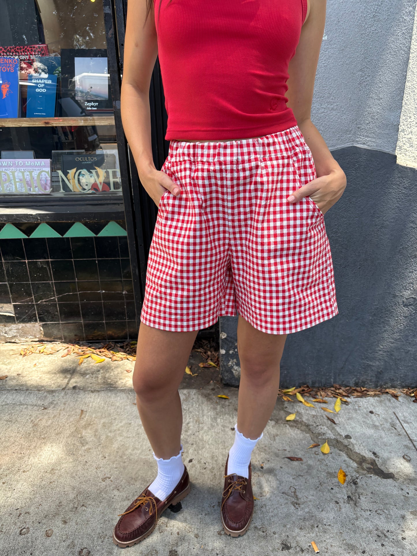 City Shorts - Red Gingham