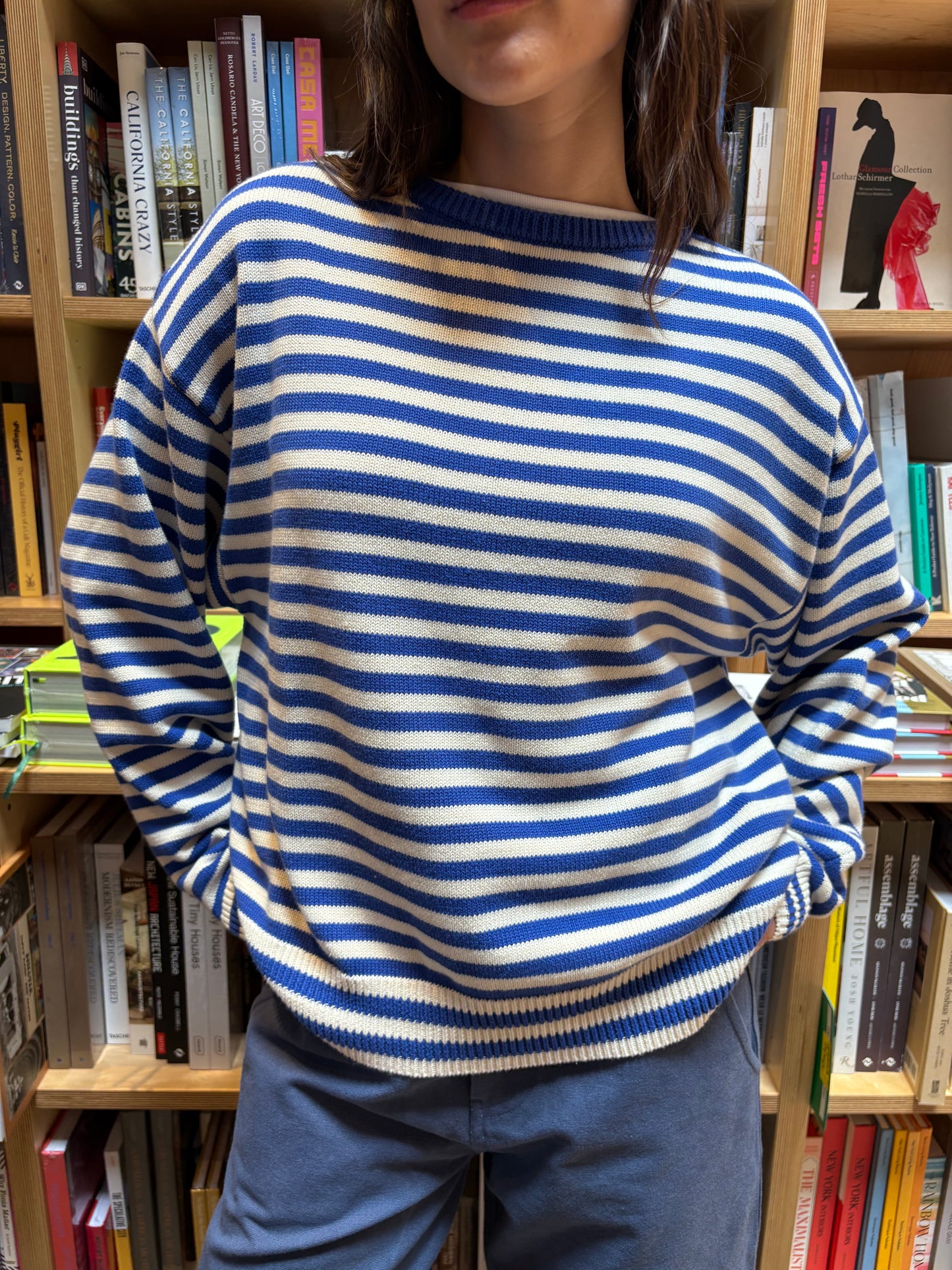 "I Can't Believe it's Not Vintage" Crewneck - Blue Stripe