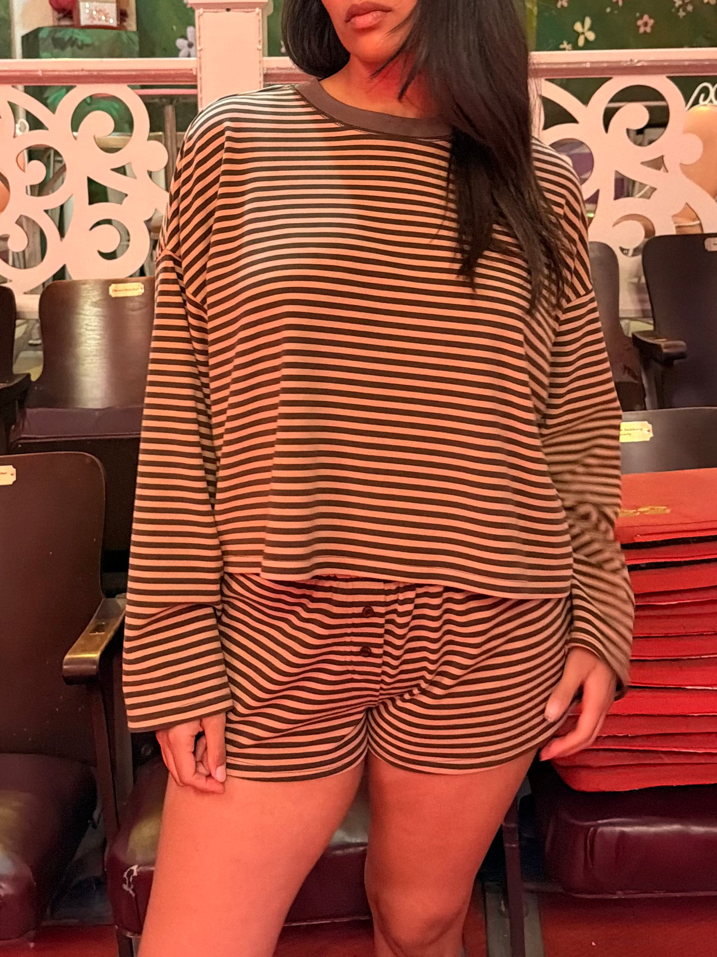 Mona Short - Brown Stripe
