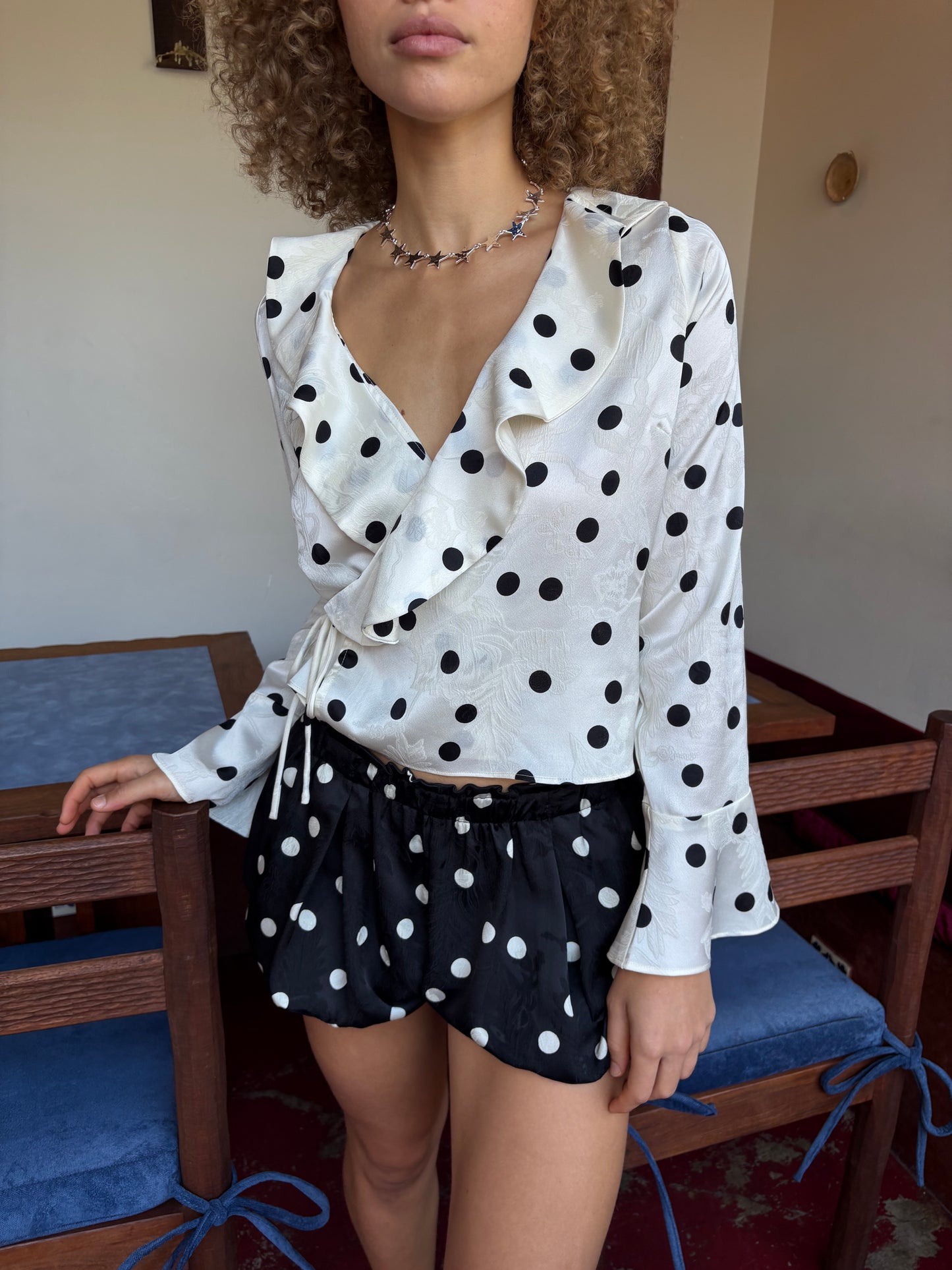 Ricki Wrap Top - White Dot
