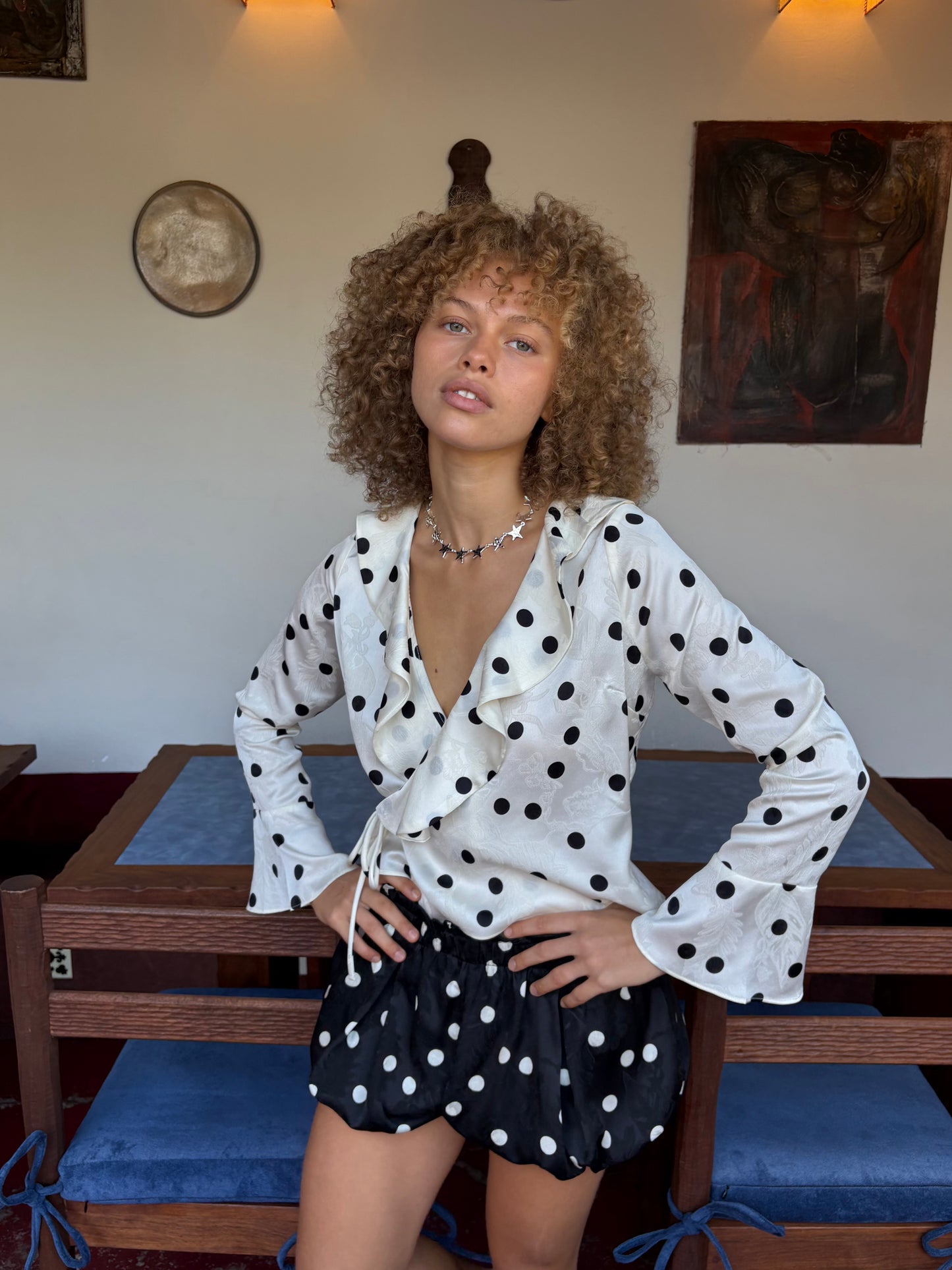 Ricki Wrap Top - White Dot