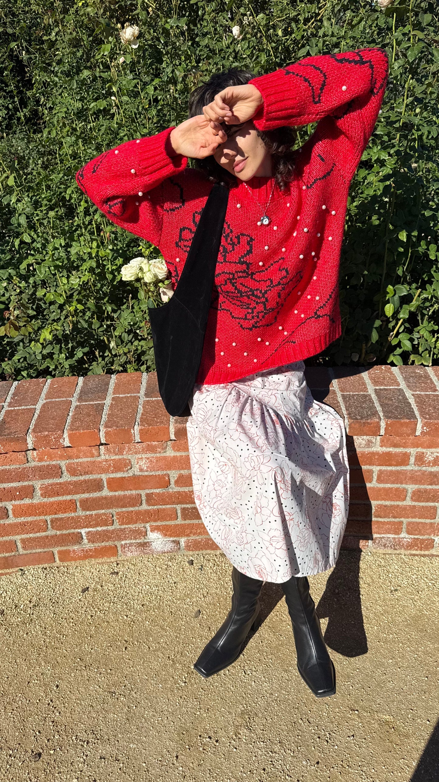 Iris Pearl Sweater - Rose Dot Red