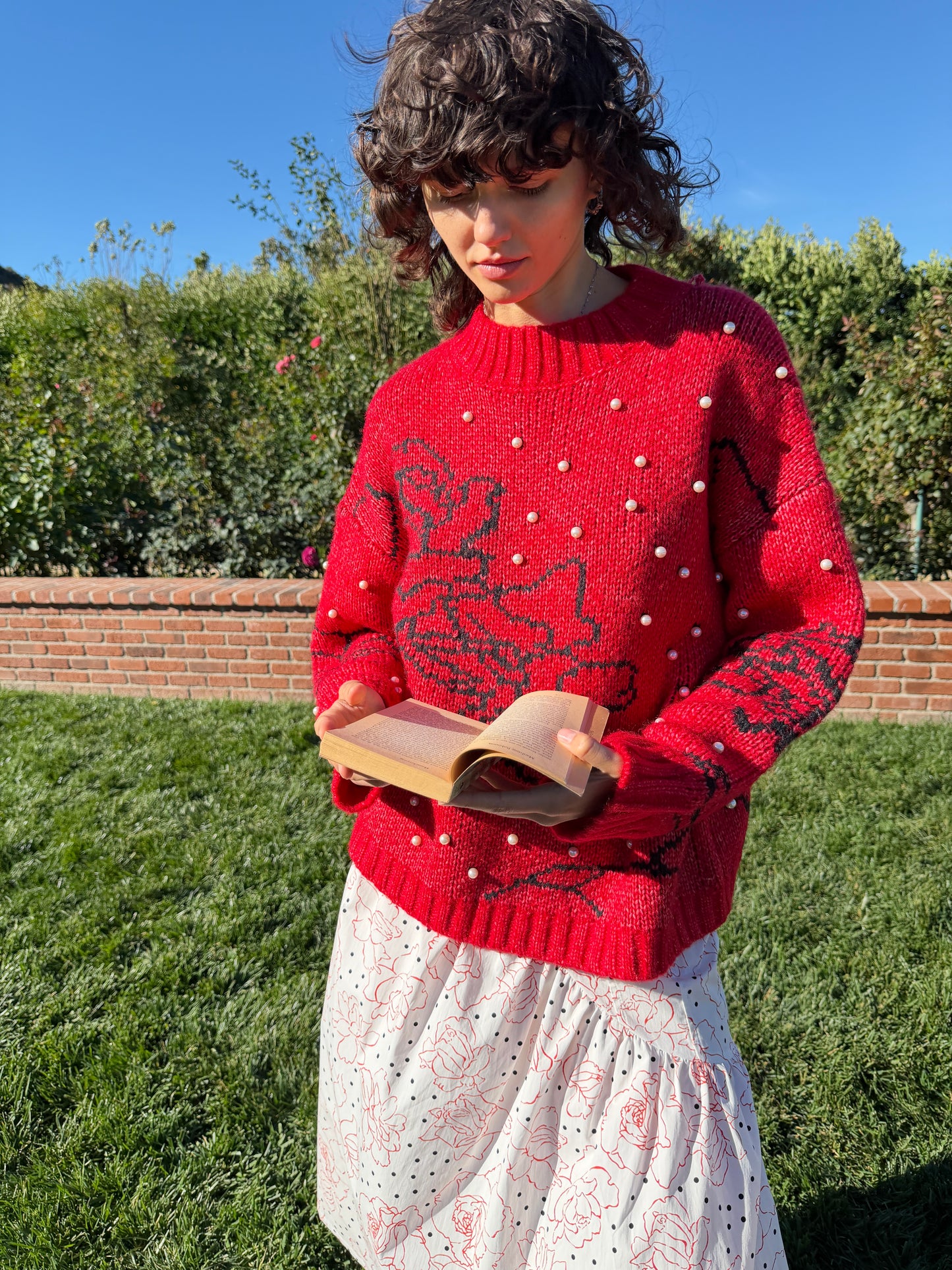 Iris Pearl Sweater - Rose Dot Red