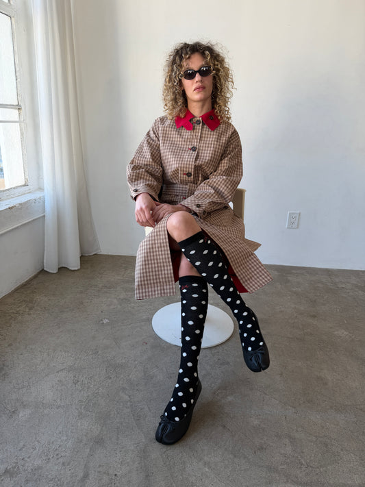 Knee High Polka Dot Socks - Black & Cream