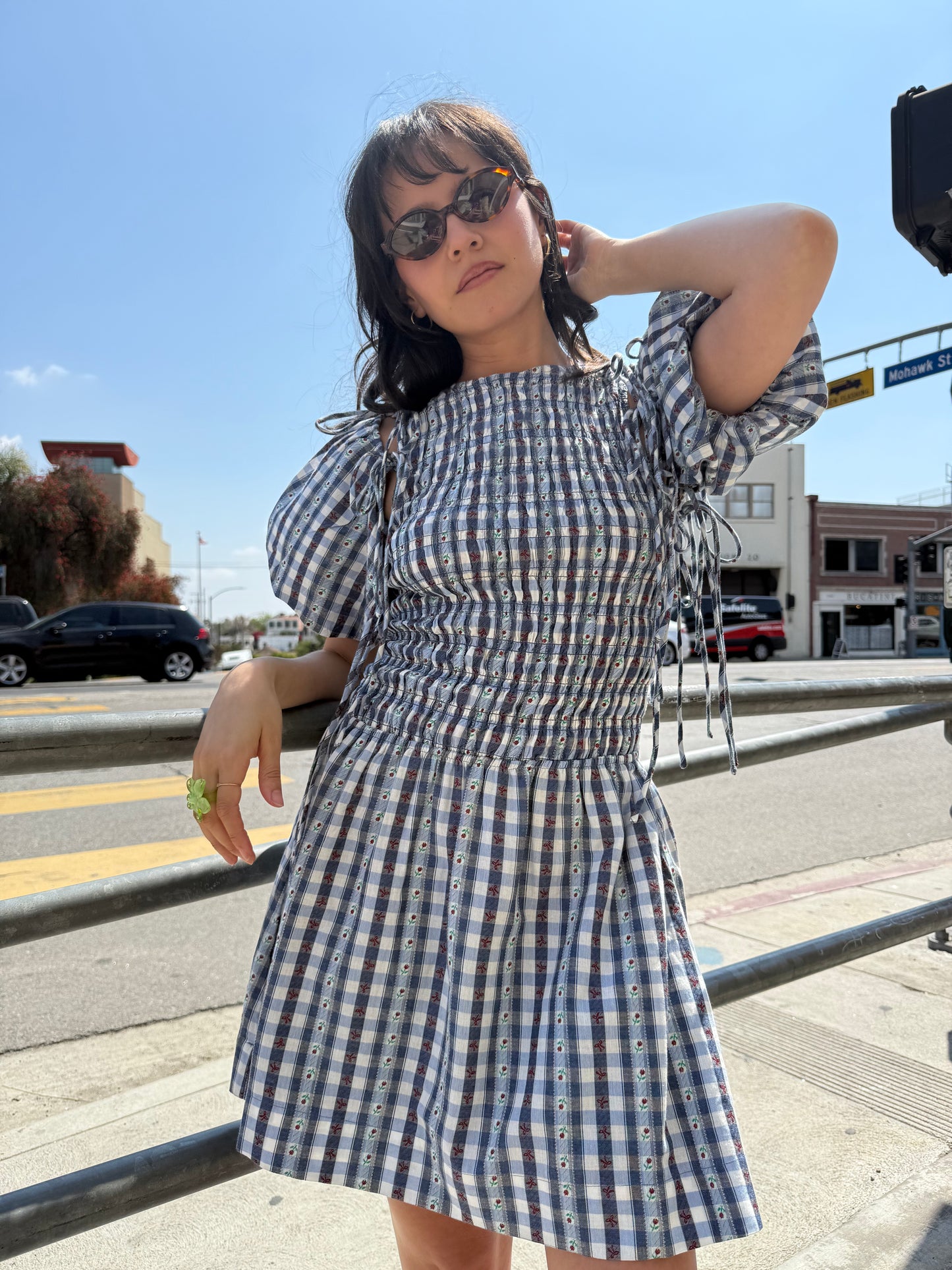 Becca Bubble Mini Dress - Blue Margot Gingham