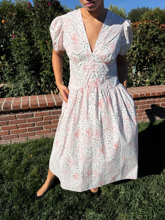 Elizabeth Dress - Rose White Dot