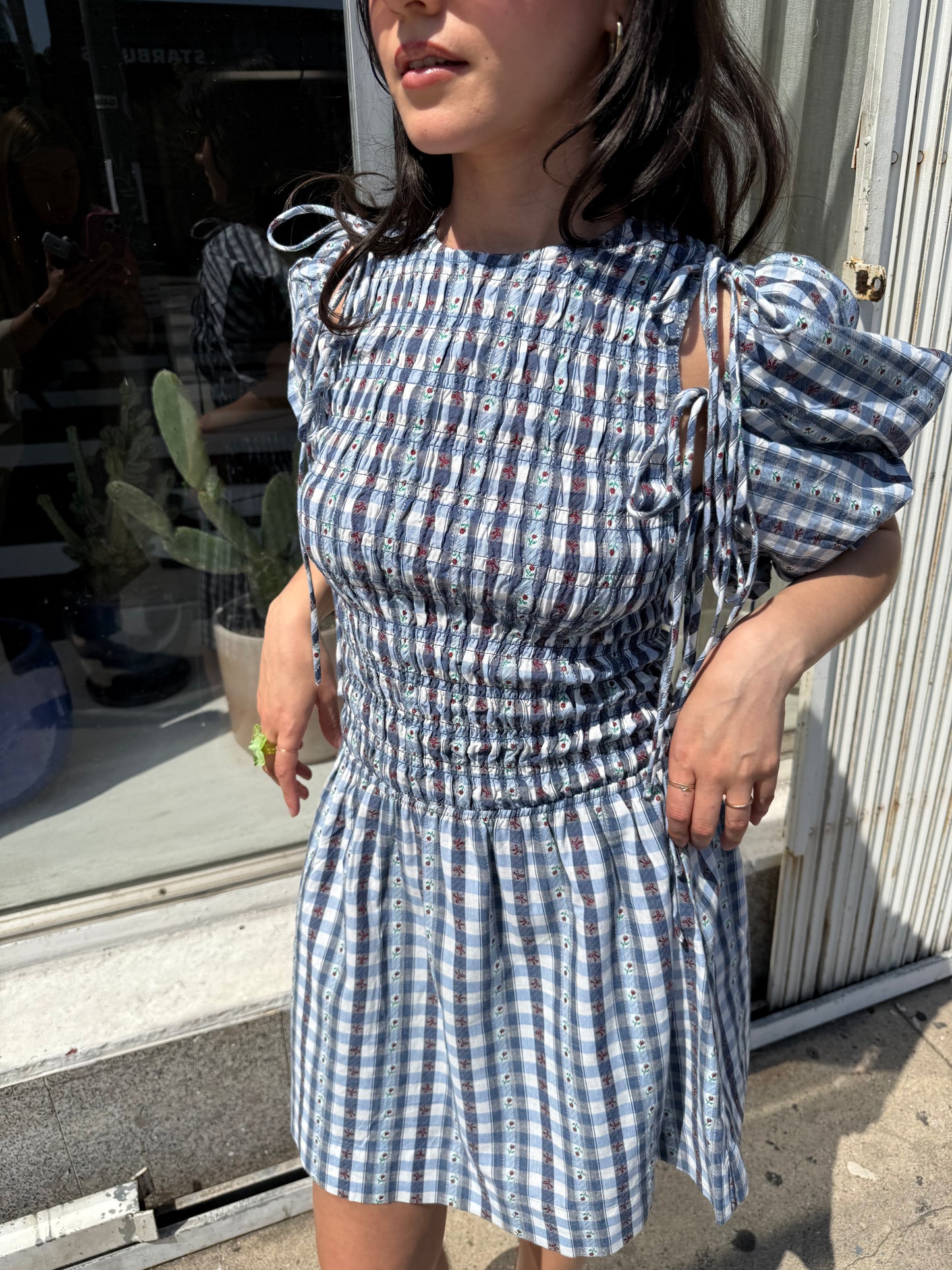 Becca Bubble Mini Dress - Blue Margot Gingham