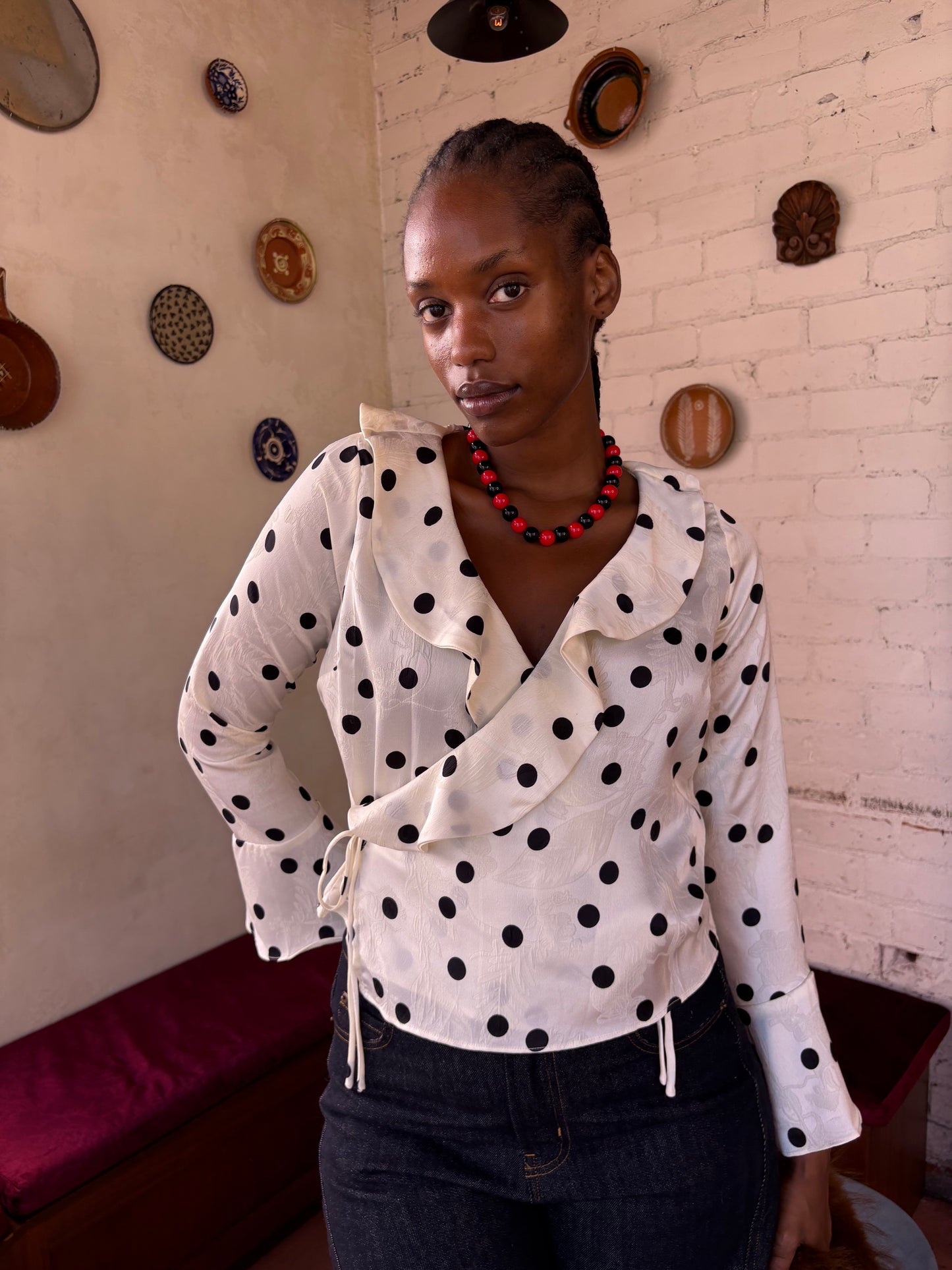 Ricki Wrap Top - White Dot