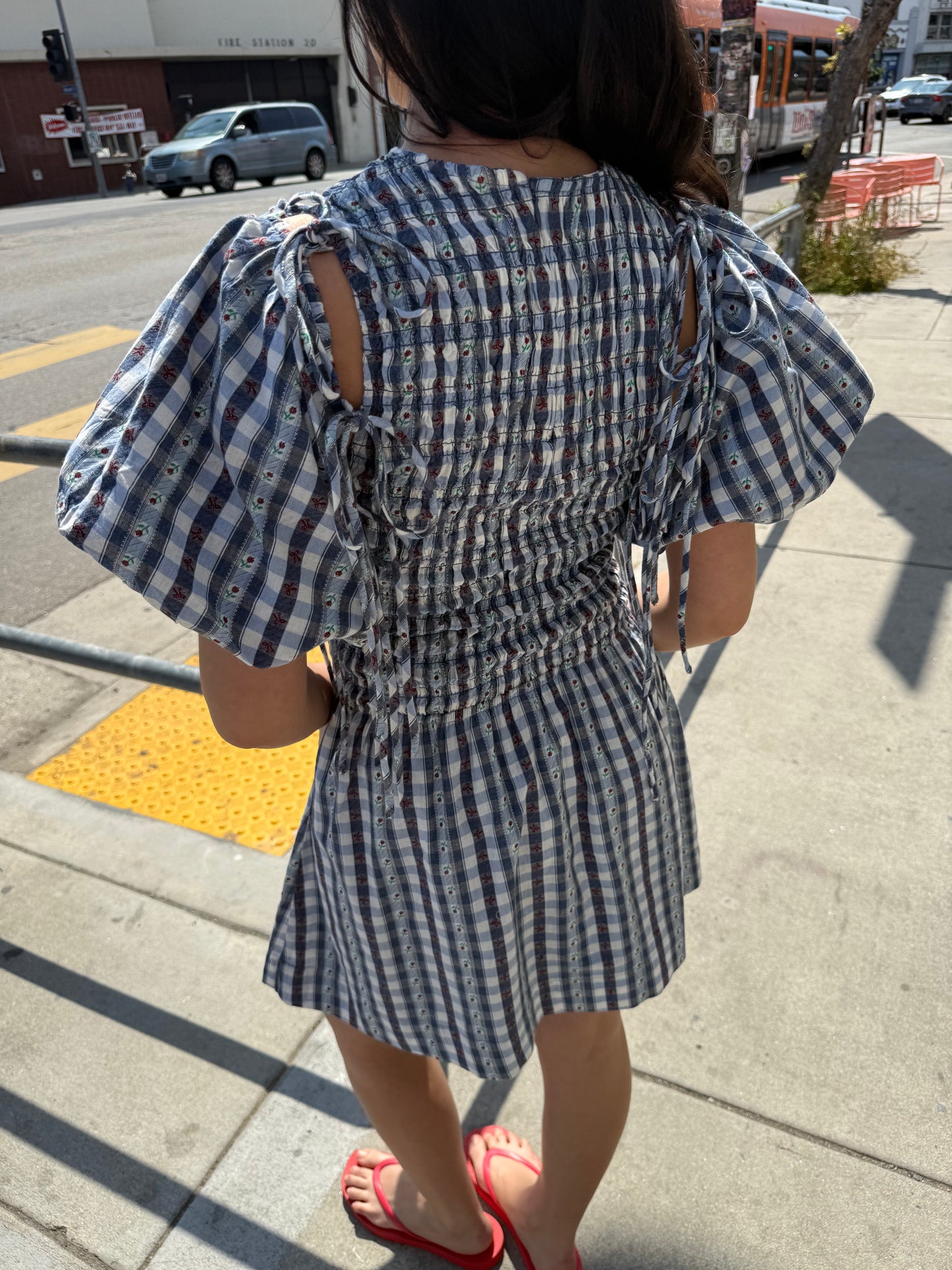 Becca Bubble Mini Dress - Blue Margot Gingham