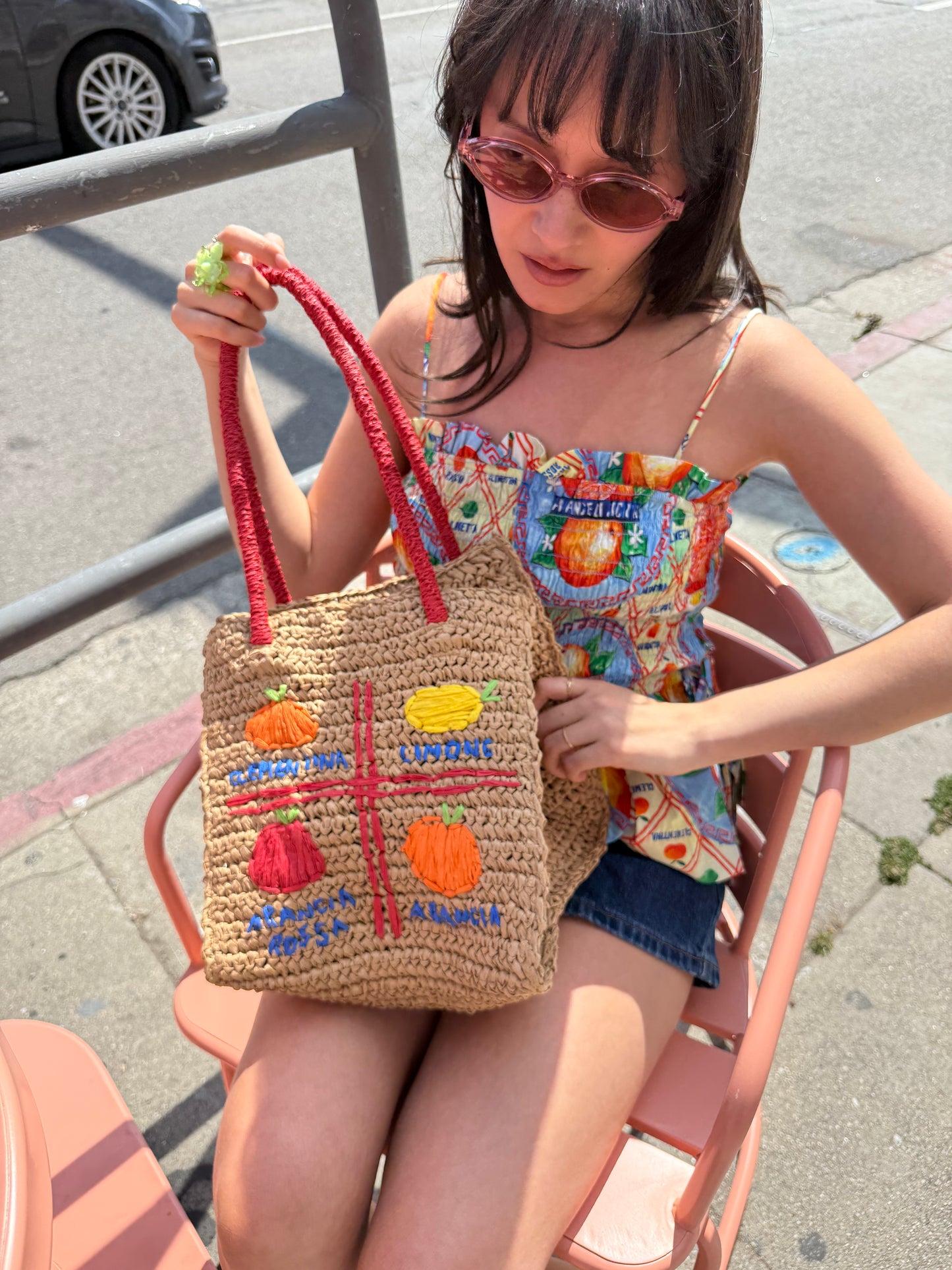 Fruity Raffia Bag - Fruit Print