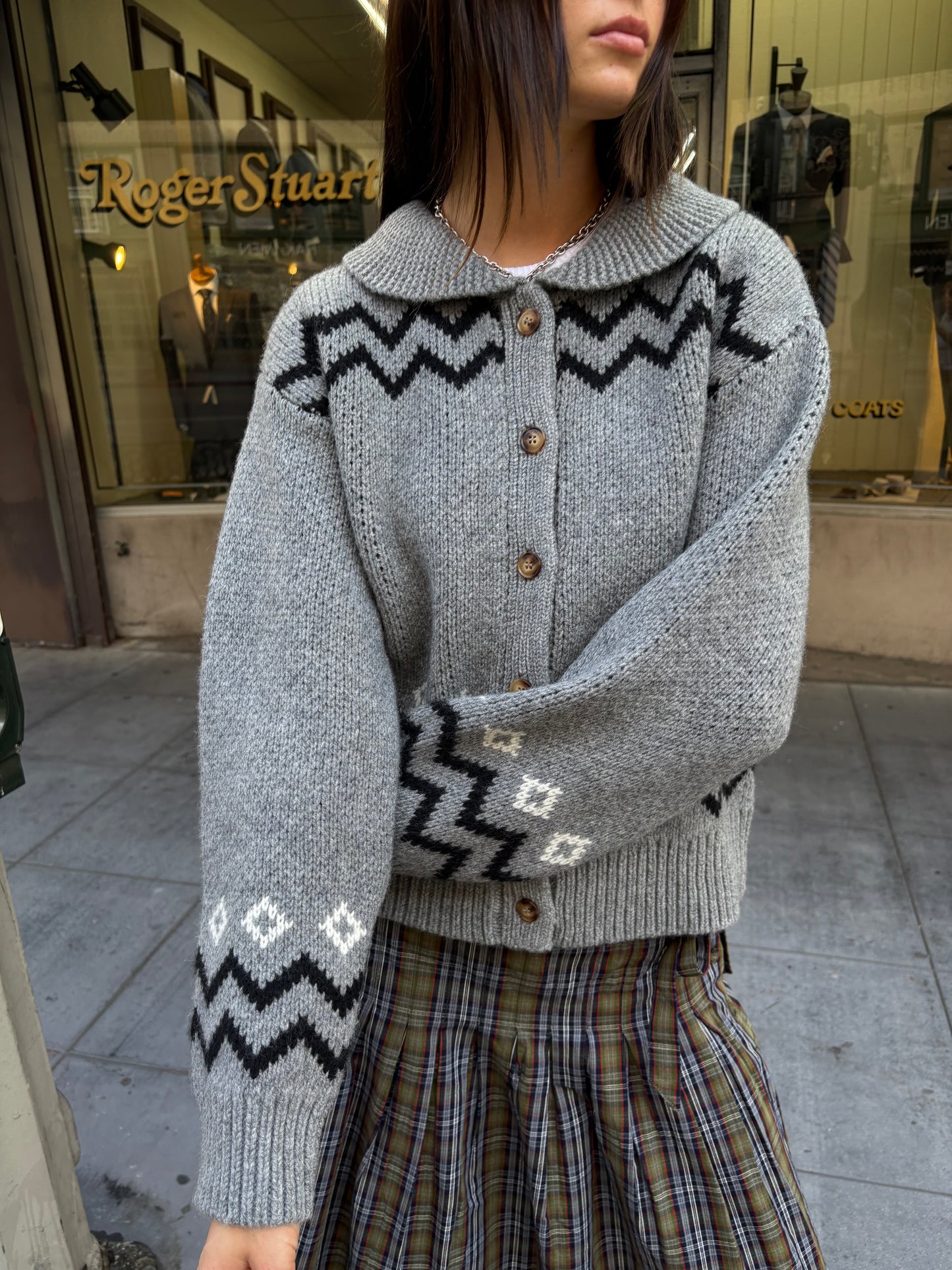 Cecily Collar Cardigan - Bunny Intarsia