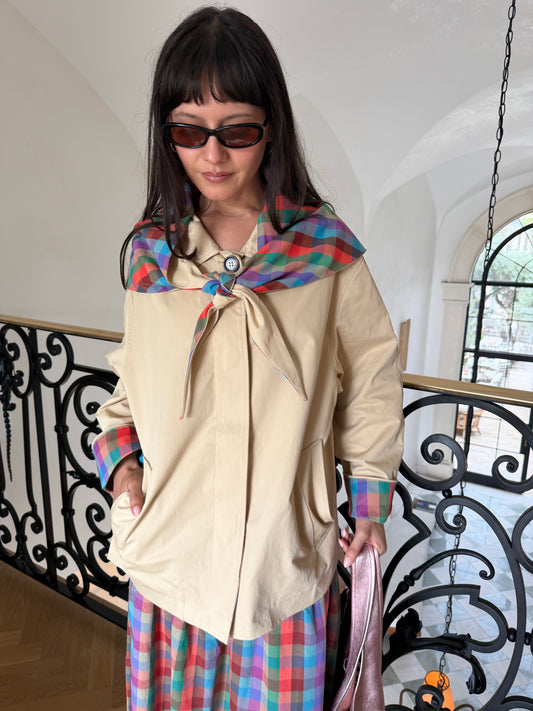 Olson Cropped Trench - Colorburst Plaid