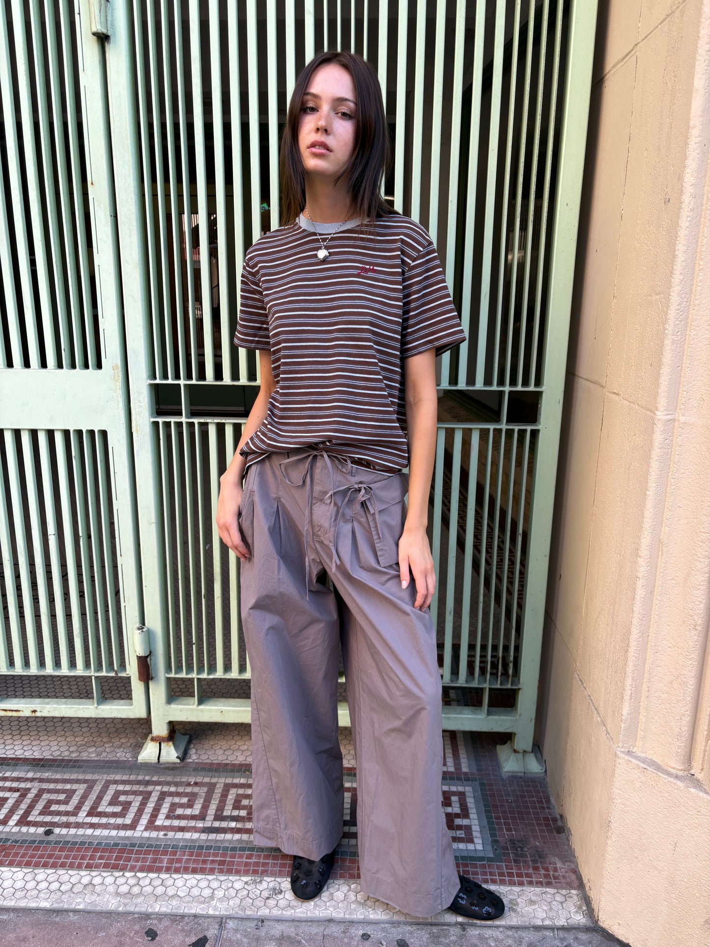 Ariel Relaxed Tee - Brown & Blue Stripe