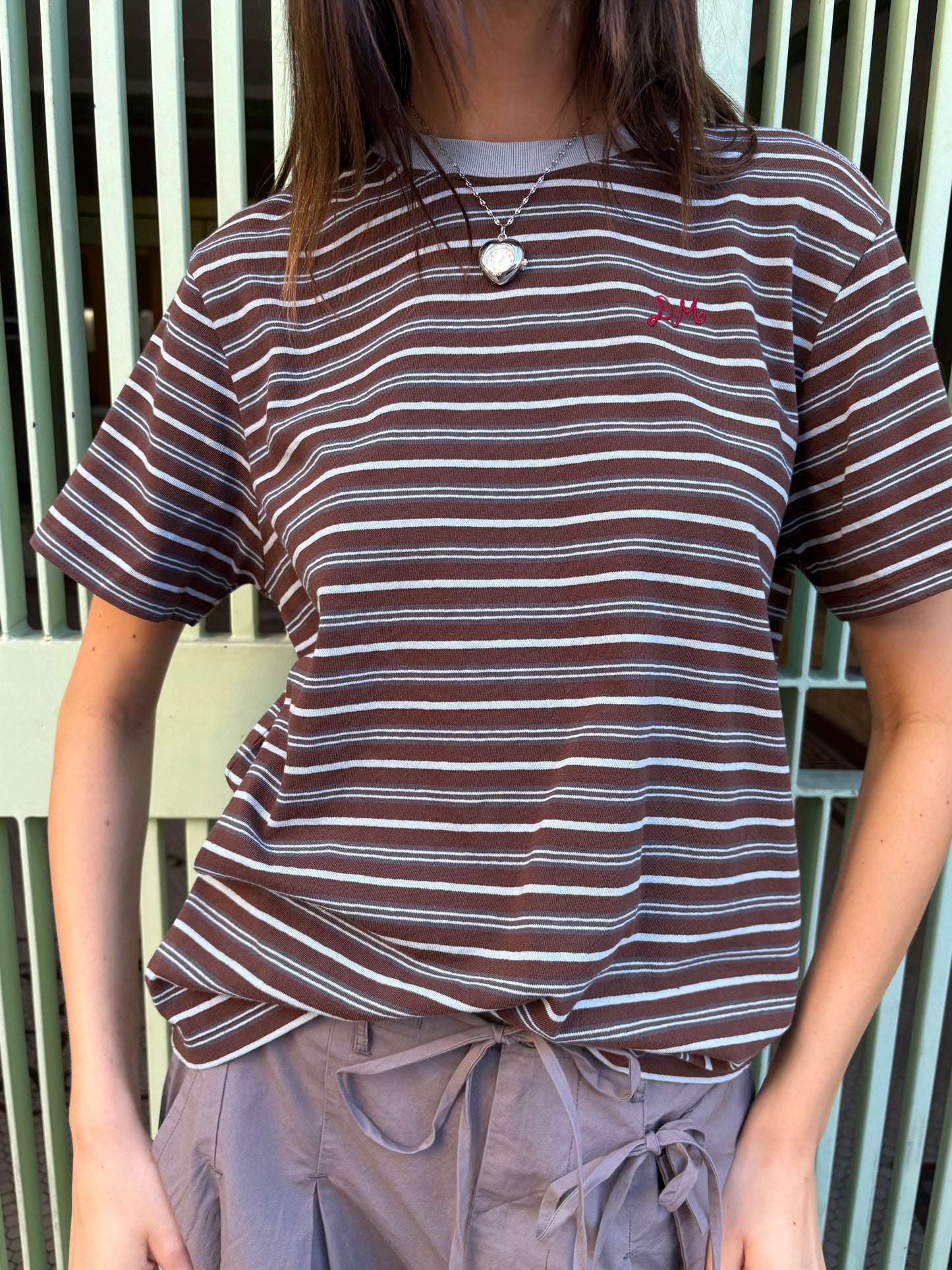 Ariel Relaxed Tee - Brown & Blue Stripe