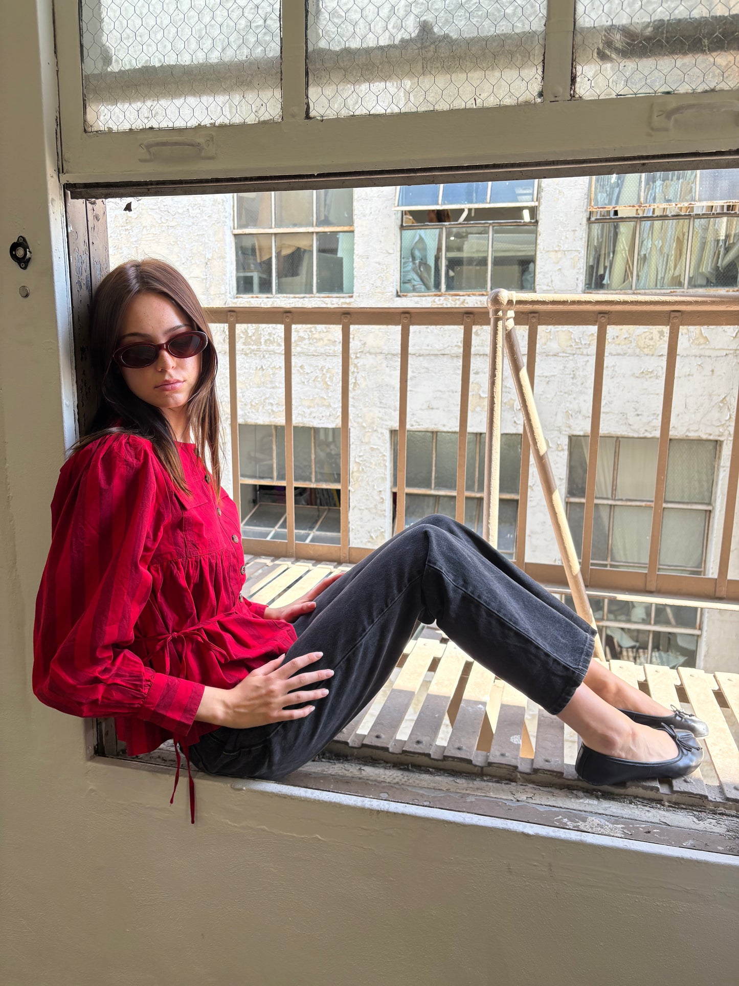 Charlize Blouse - Red Burgundy Stripe