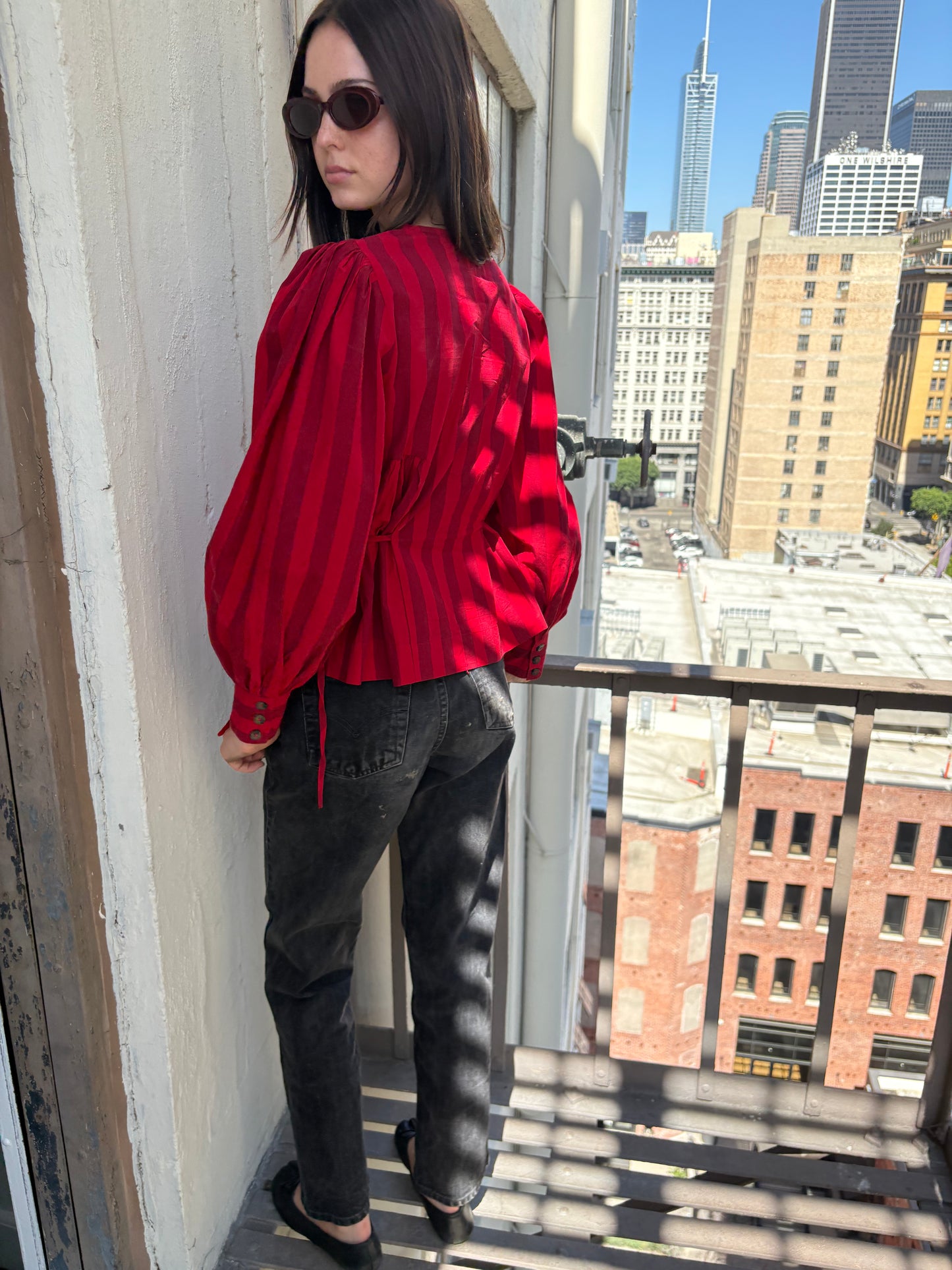 Charlize Blouse - Red Burgundy Stripe