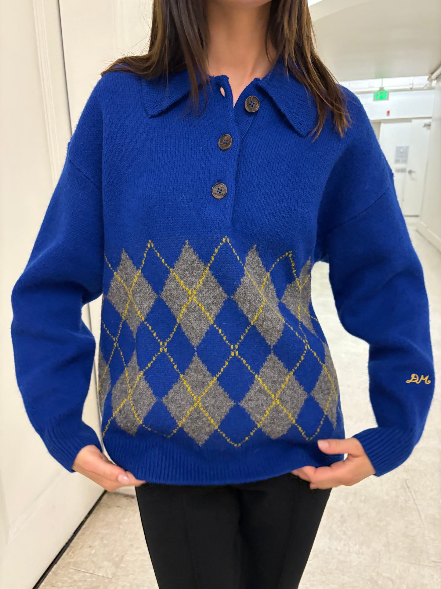 Saskia Slouchy Rugby Jumper - Bold Argyle