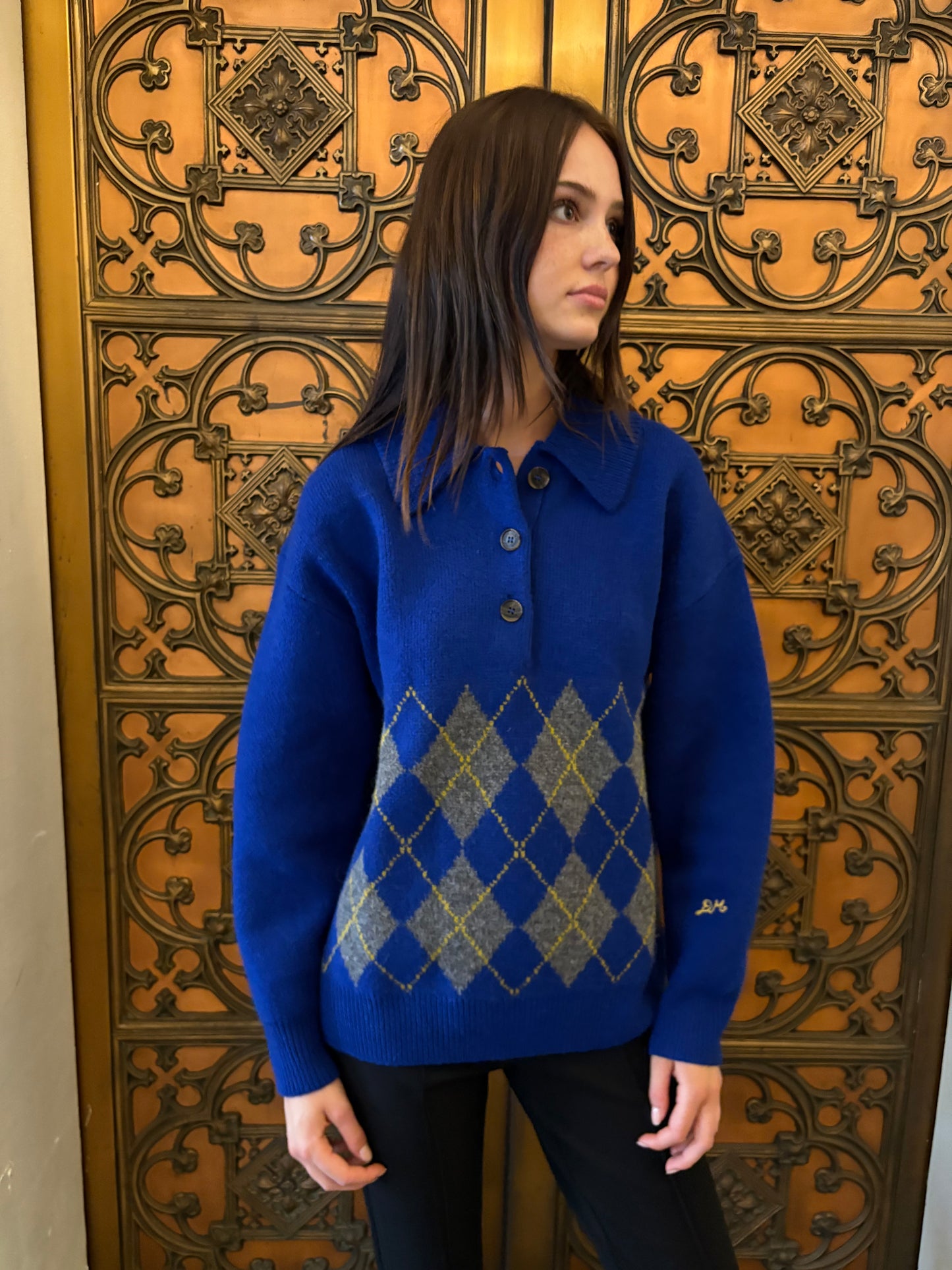 Saskia Slouchy Rugby Jumper - Bold Argyle