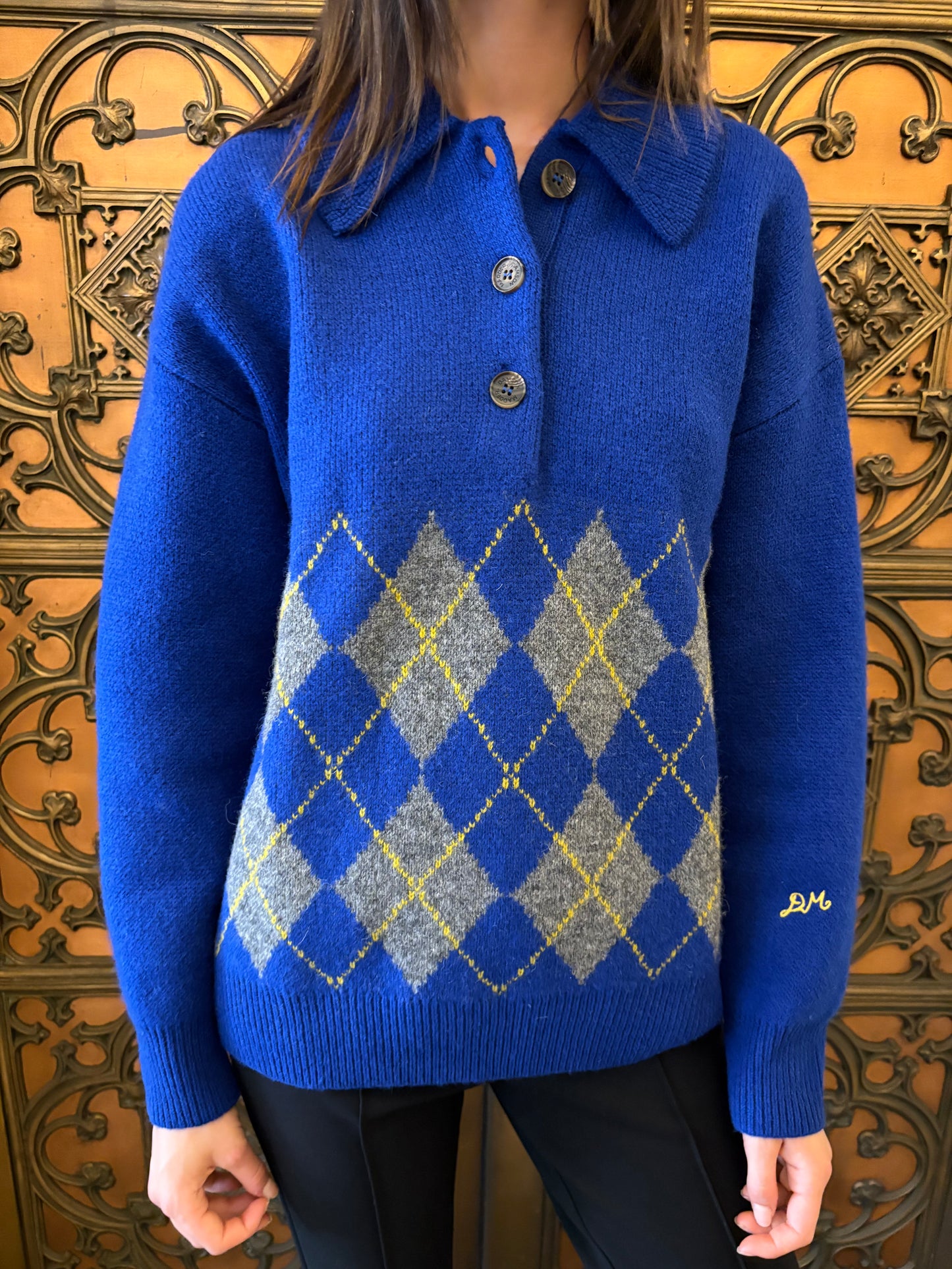 Saskia Slouchy Rugby Jumper - Bold Argyle