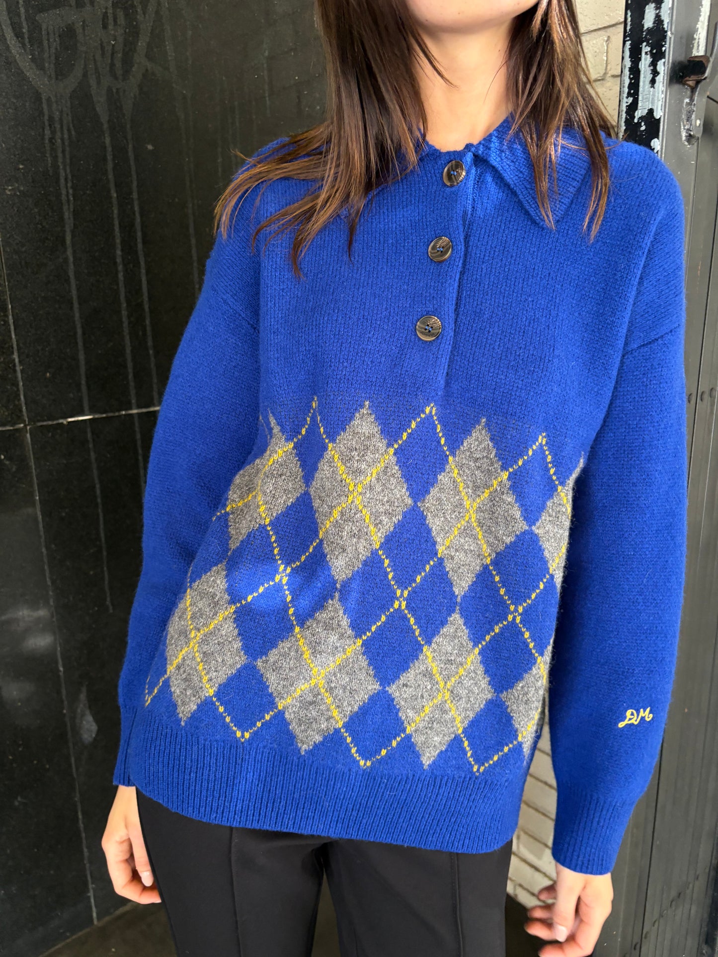 Saskia Slouchy Rugby Jumper - Bold Argyle