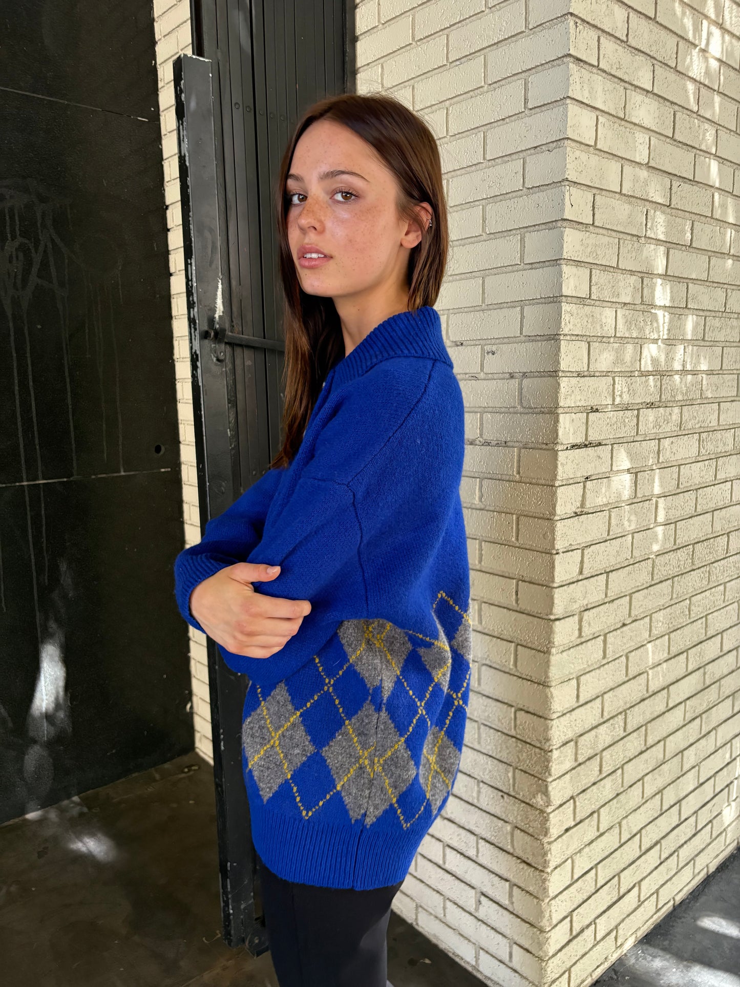 Saskia Slouchy Rugby Jumper - Bold Argyle