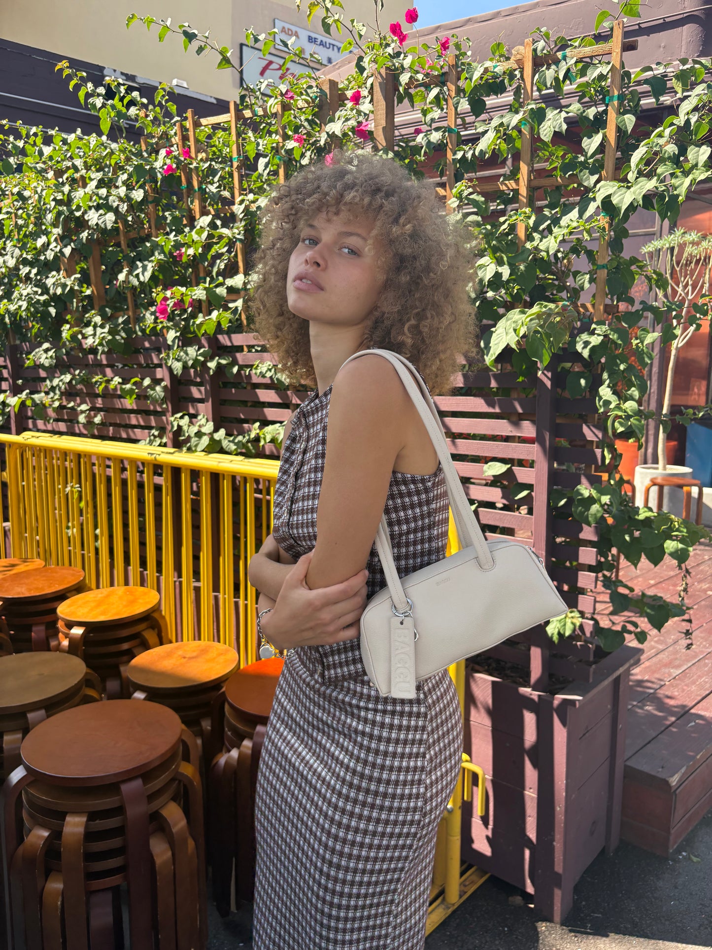 Small Recycled Leather Bowler Bag - Stone