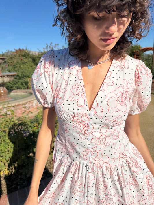 Elizabeth Dress - Rose White Dot