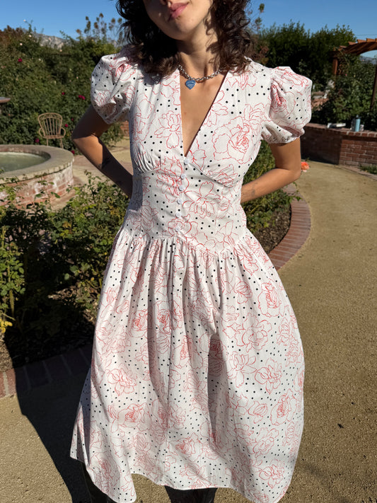 Elizabeth Dress - Rose White Dot