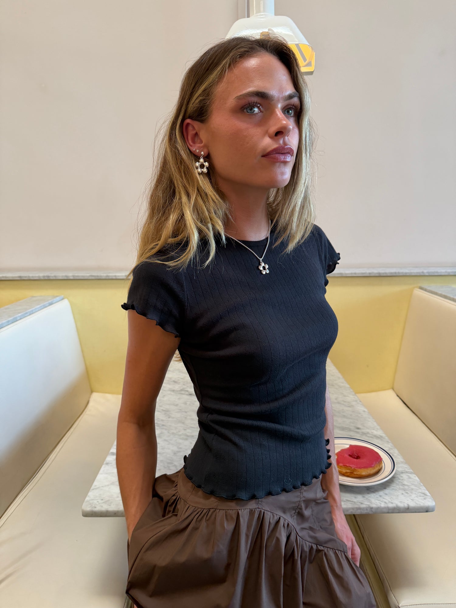 Amber Tee - Black Pointelle