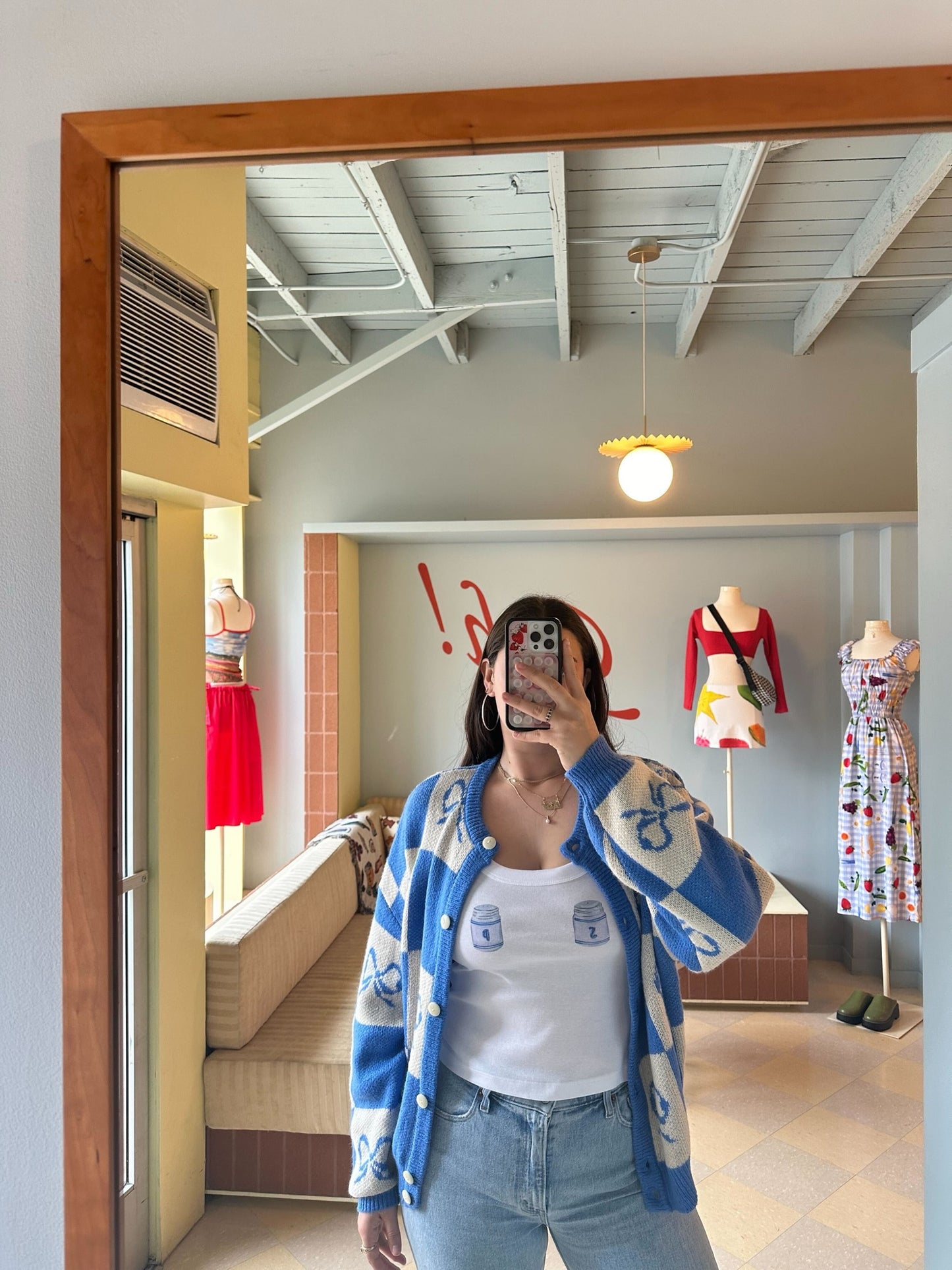 Lauda Cardi - Navy Bow Check