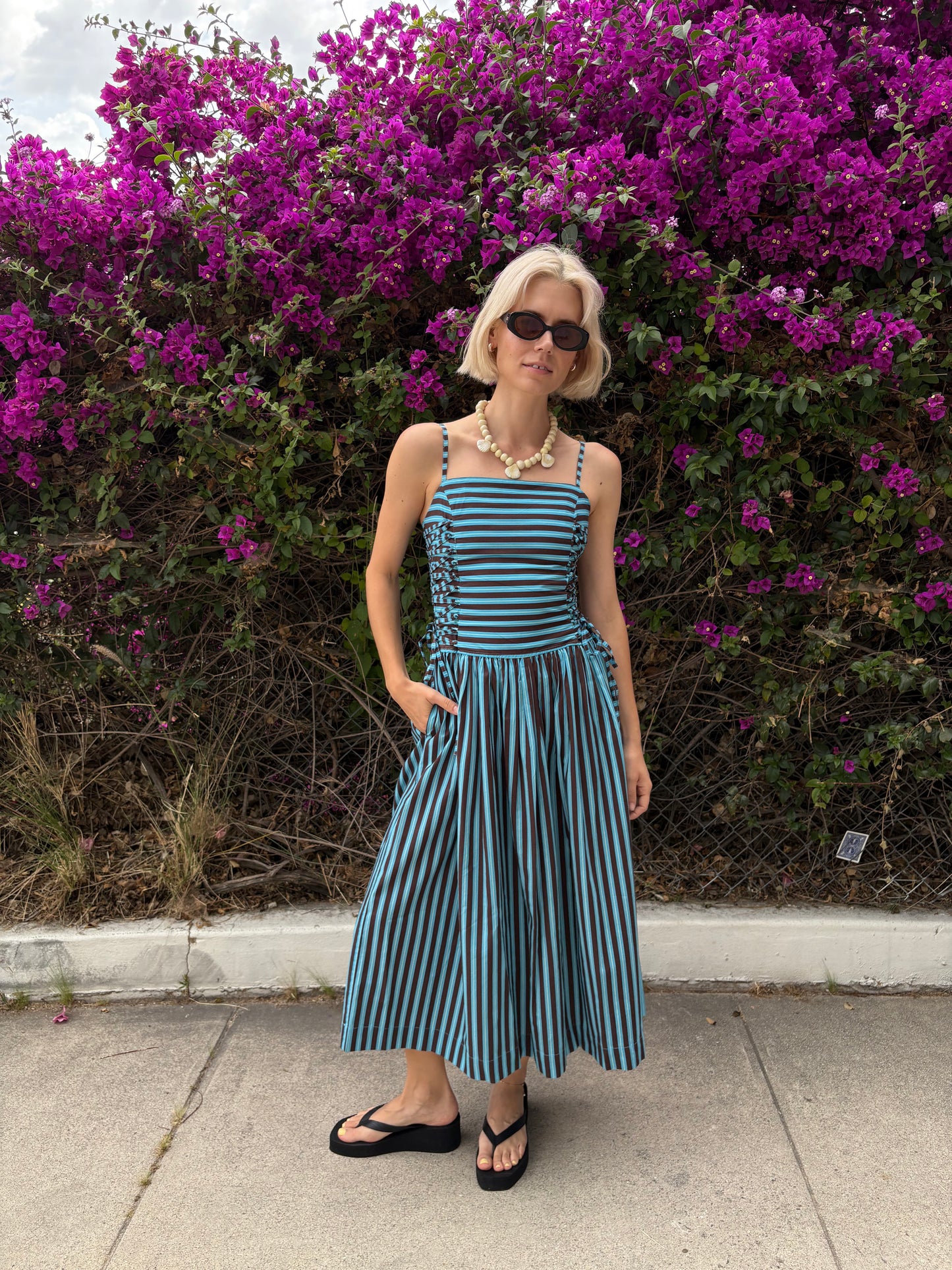 Angelina Midi Dress - Blue Chocolate Stripe