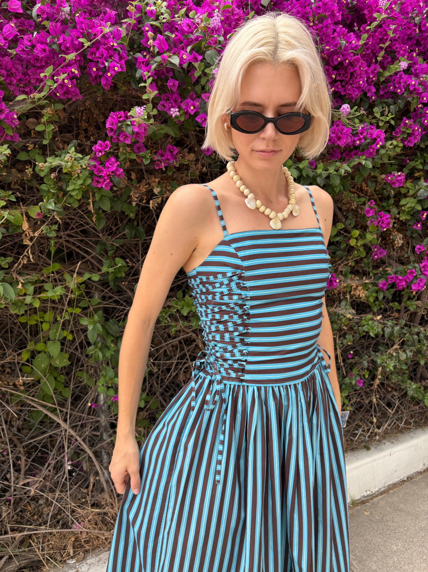 Angelina Midi Dress - Blue Chocolate Stripe