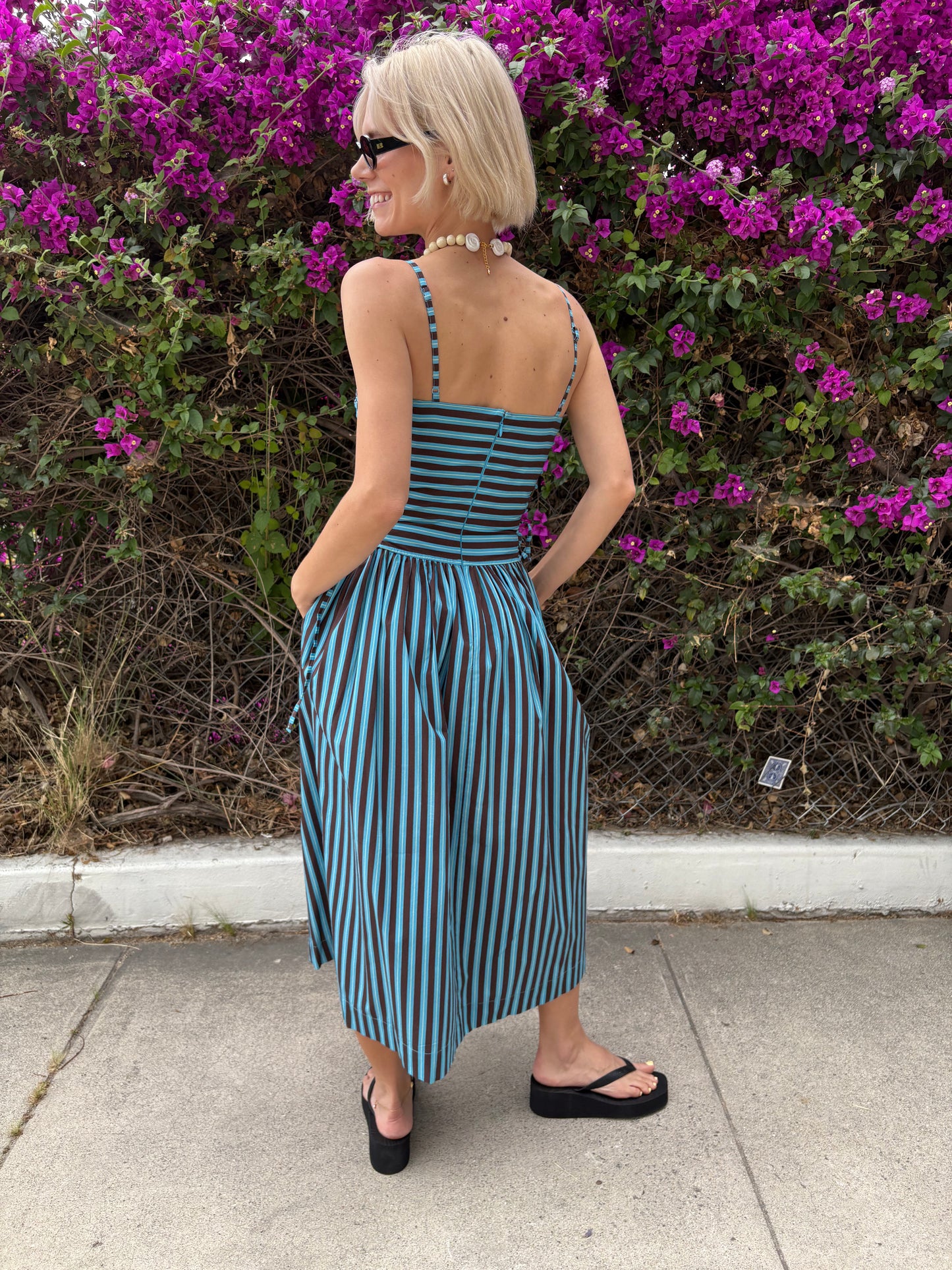 Angelina Midi Dress - Blue Chocolate Stripe
