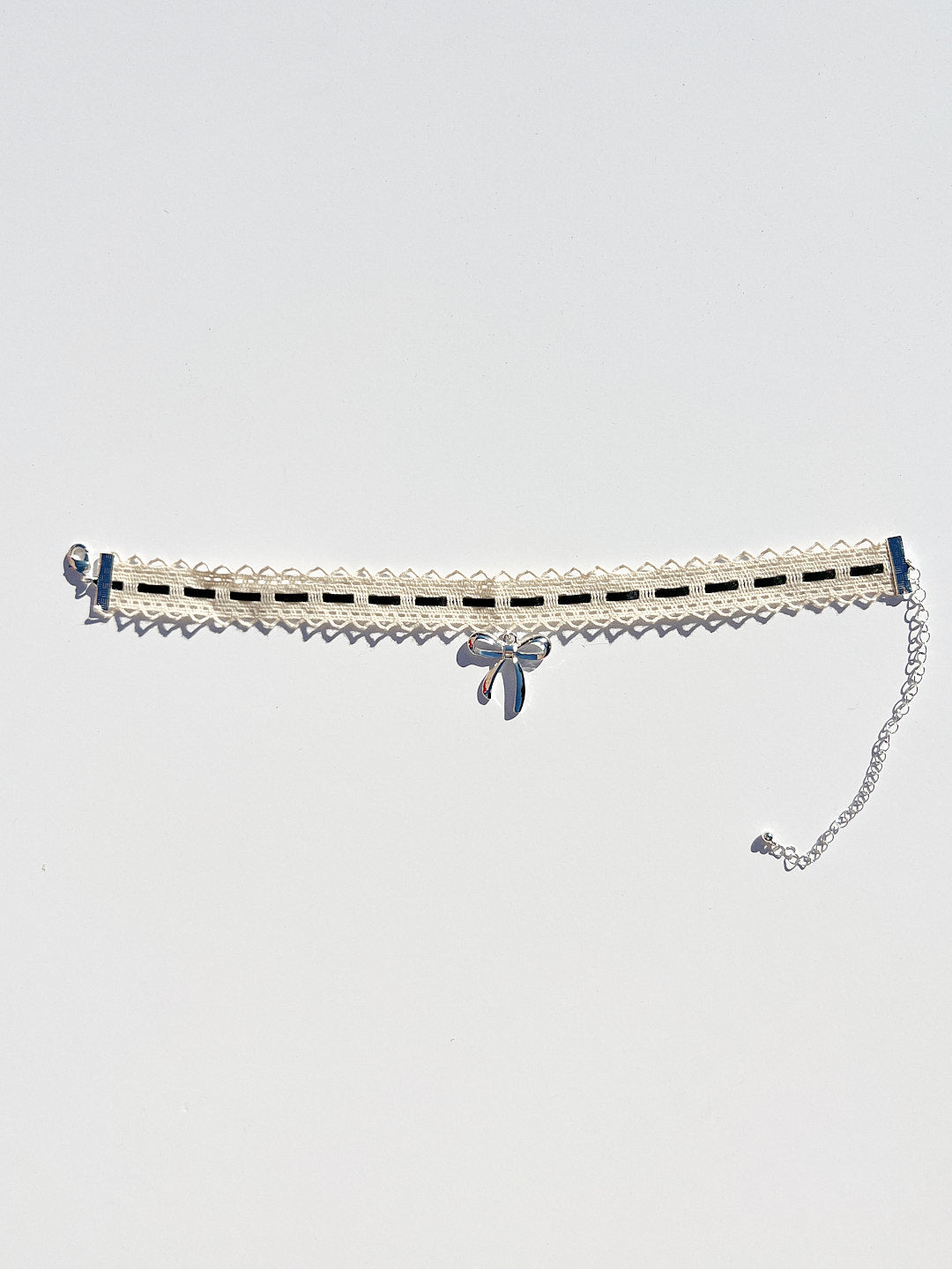 Lace Bow Choker - Black/Silver