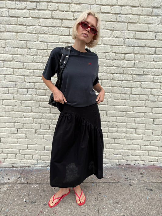 Maeve Midi Skirt - Black Linen