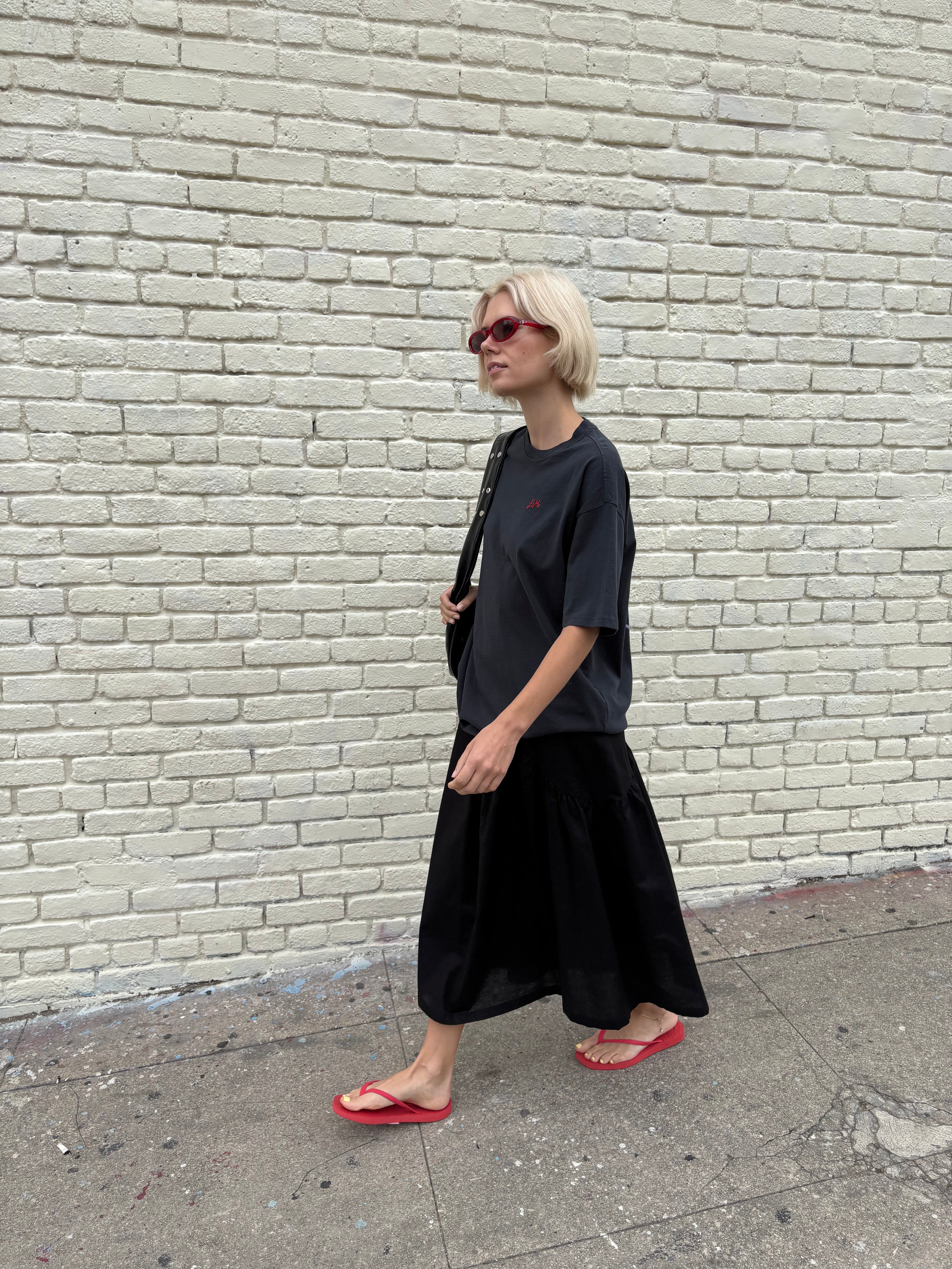Maeve Midi Skirt - Black Linen – Lisa Says Gah