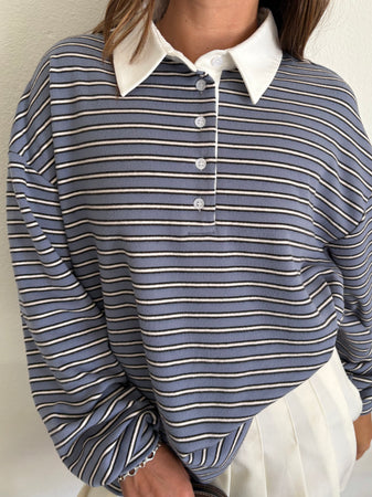 LANVIN 19SS ルカ期 ストライプ ポロシャツ stripe polo Marin Striped Polo - Blue Stripe – Lisa Says Gah