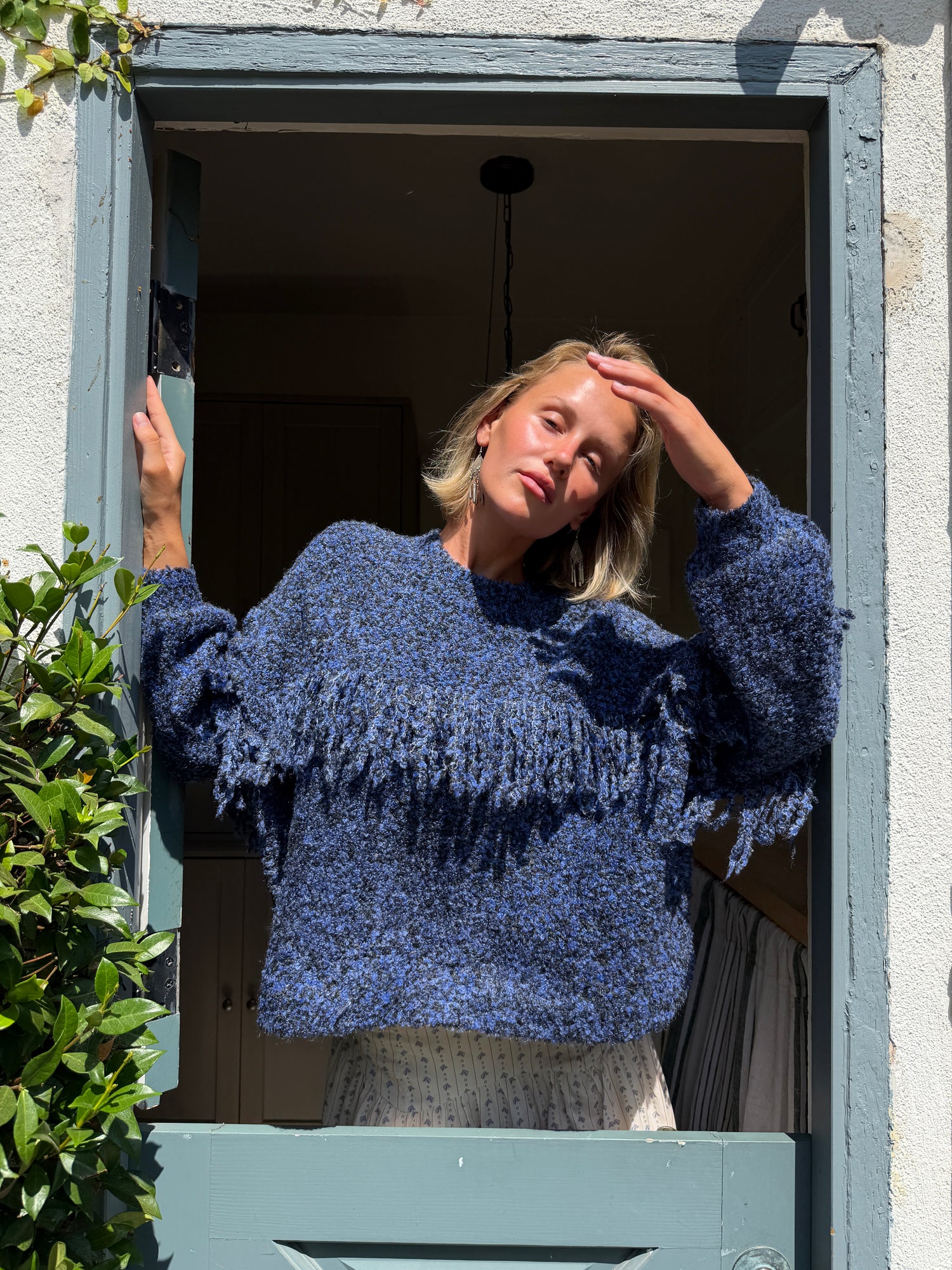 Rowena Fringe Sweater - Salt & Pepper